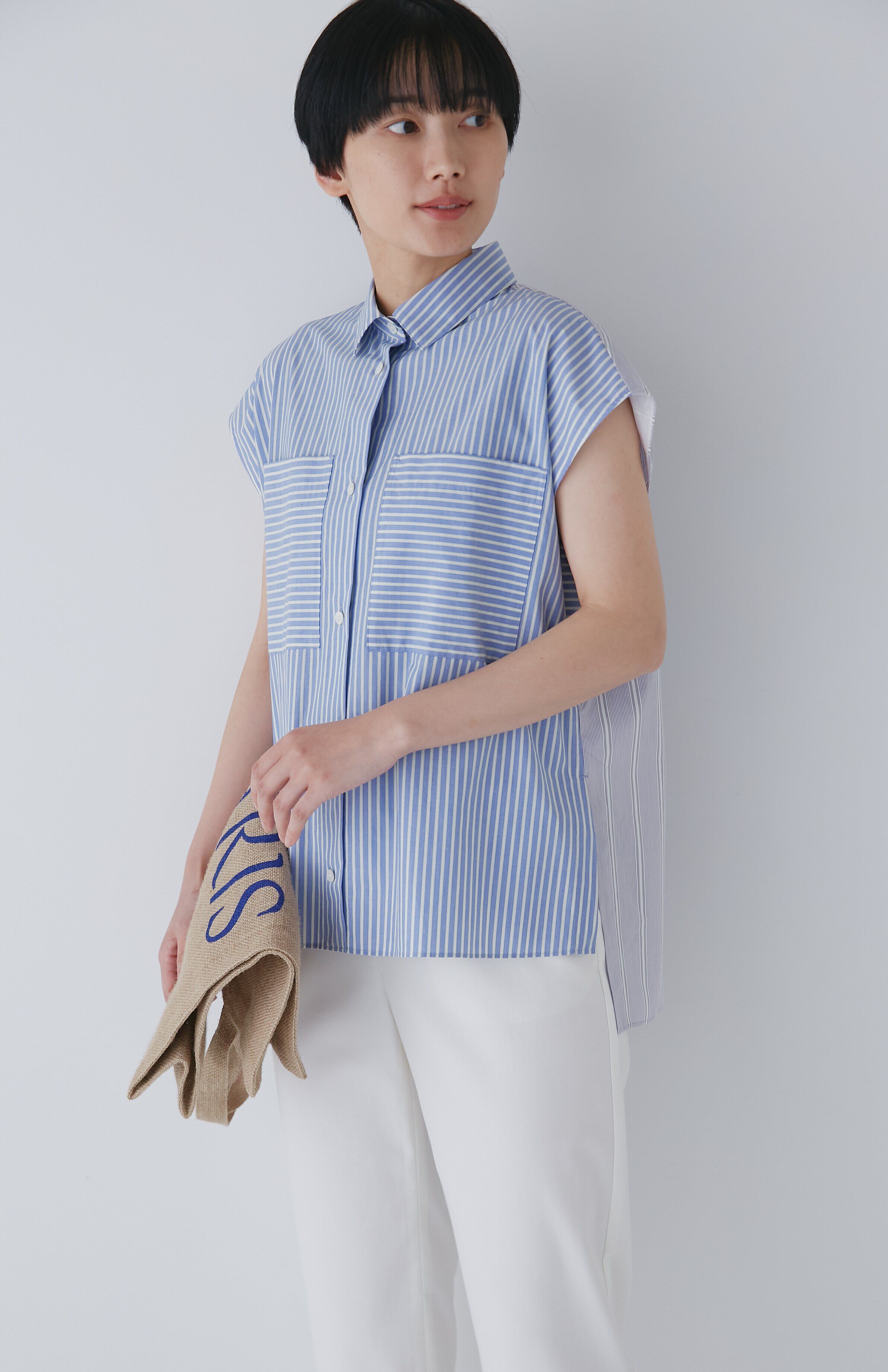  「◆バイカラーストライプブラウス」|シャツ・ブラウス|ブルー&times;ブル  3