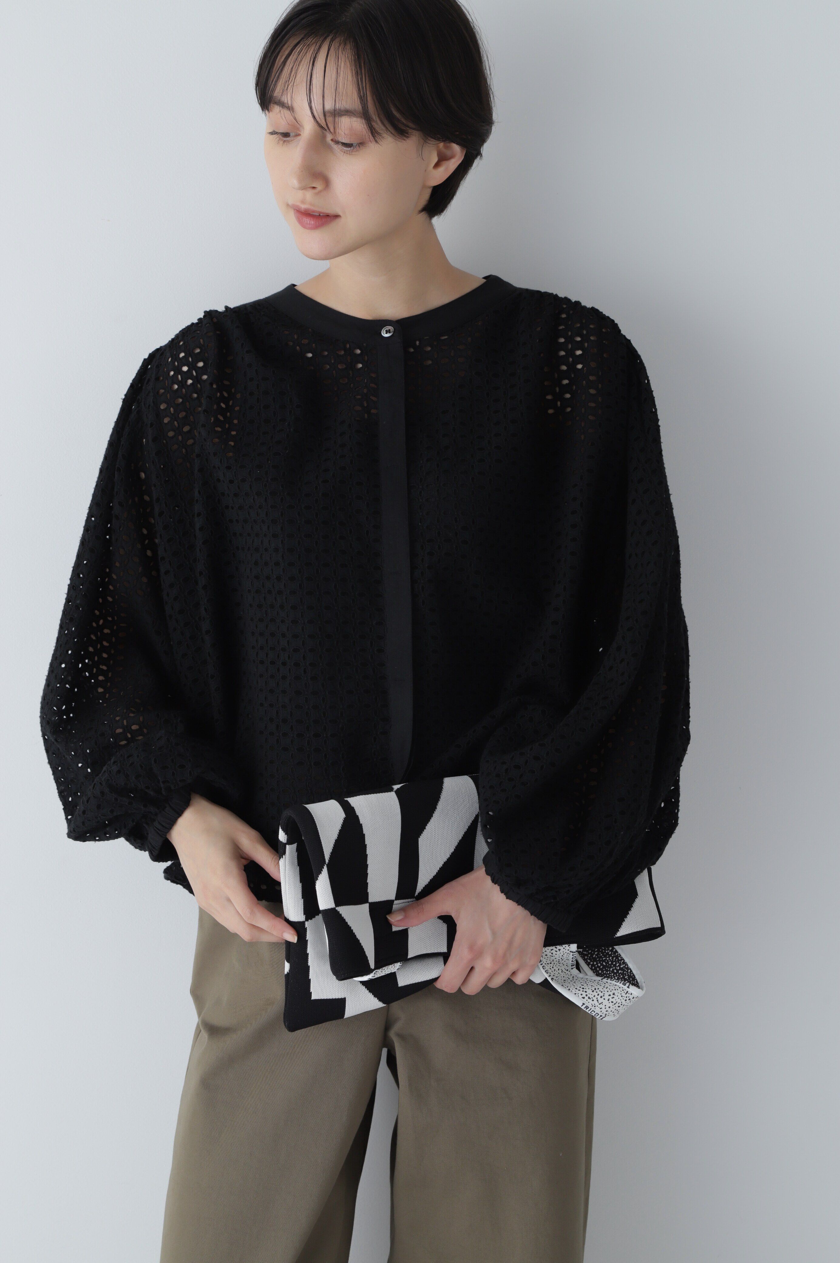  「◆ボリュームスリーブカットワークブラウス」|シャツ・ブラウス|ブラック