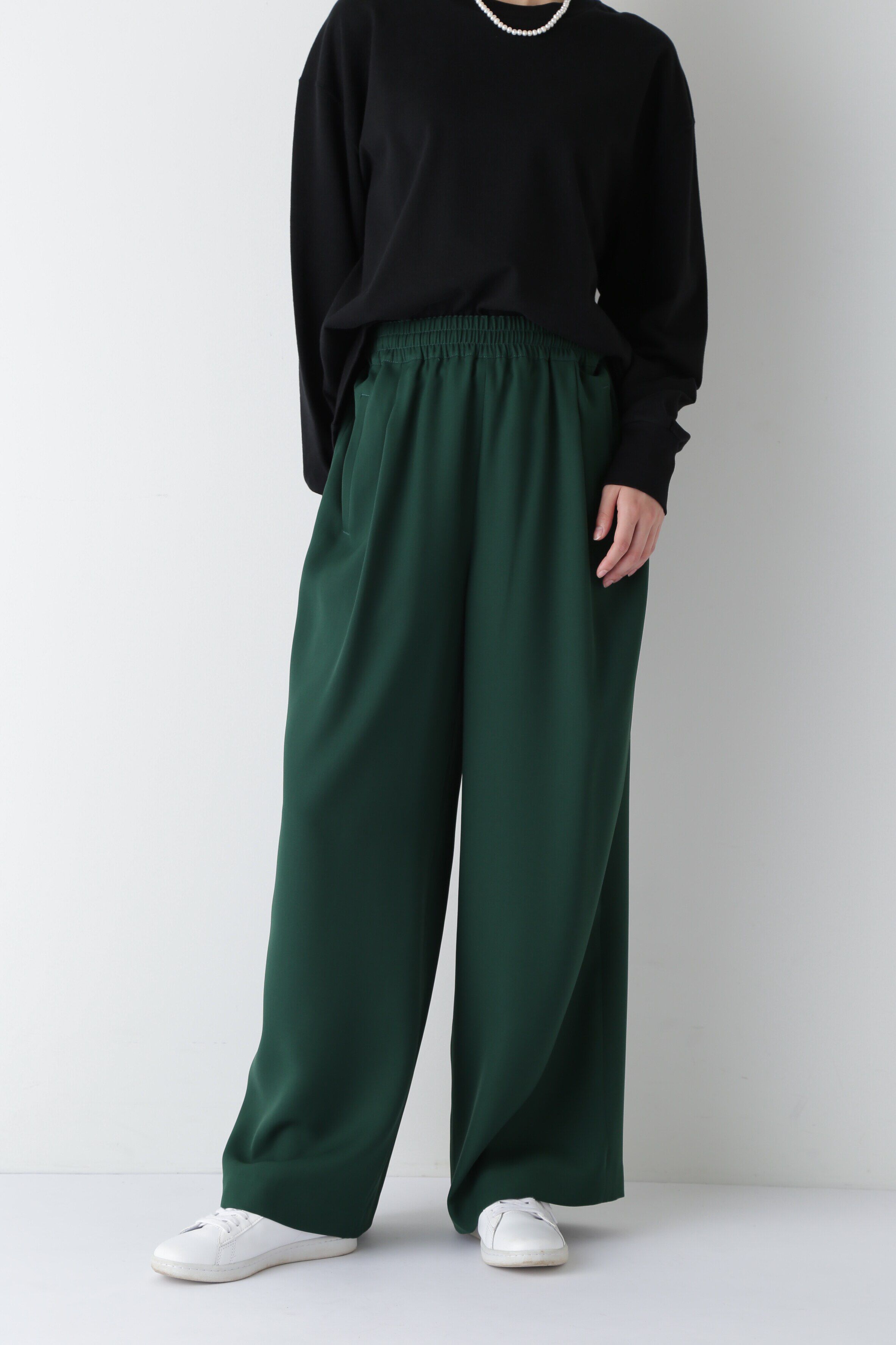  「◆ストレッチPEキュプラワイドパンツ」|その他|グリーン