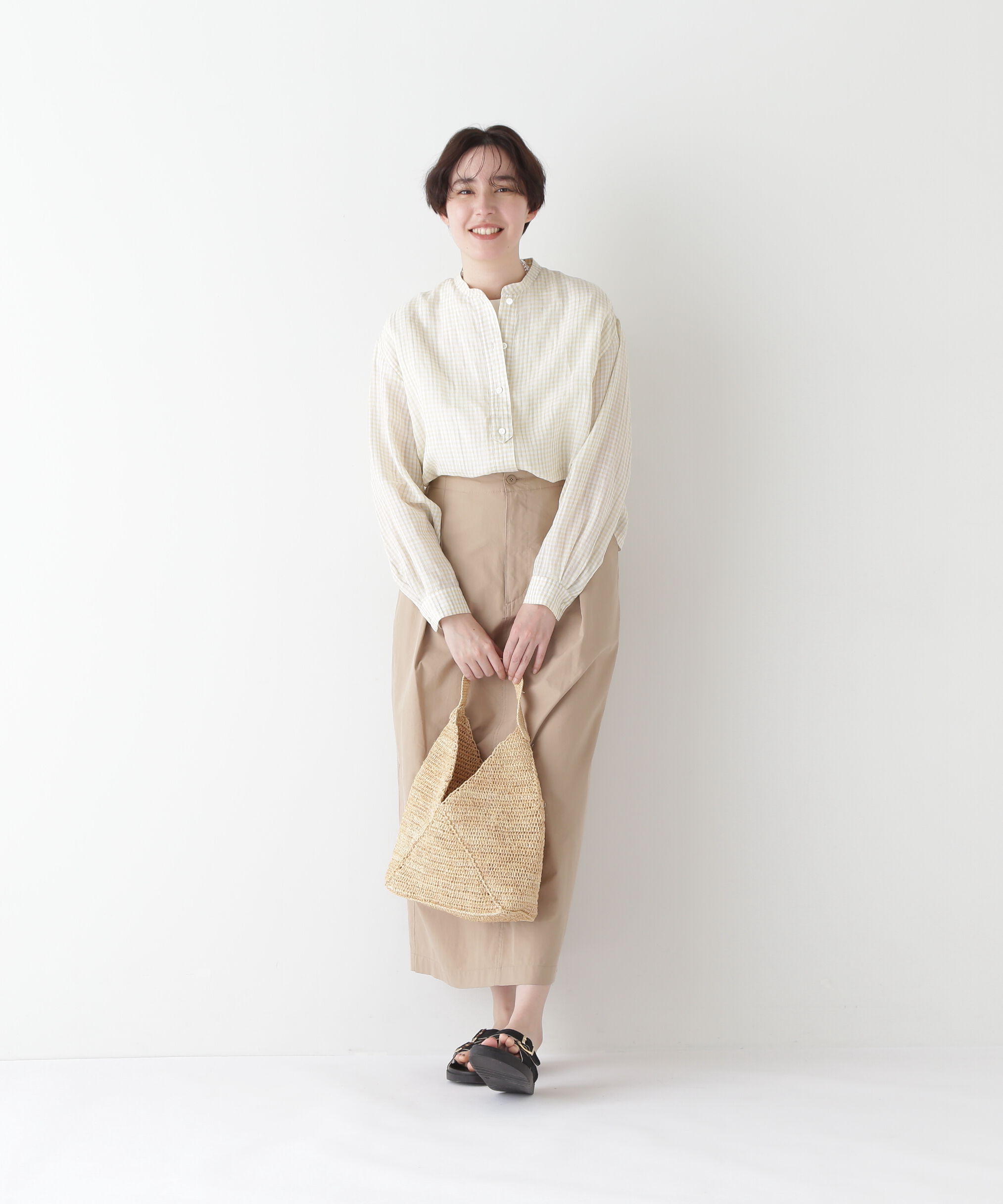  「◆ラミーバンドカラーギンガムシャツブラウス」|シャツ・ブラウス|