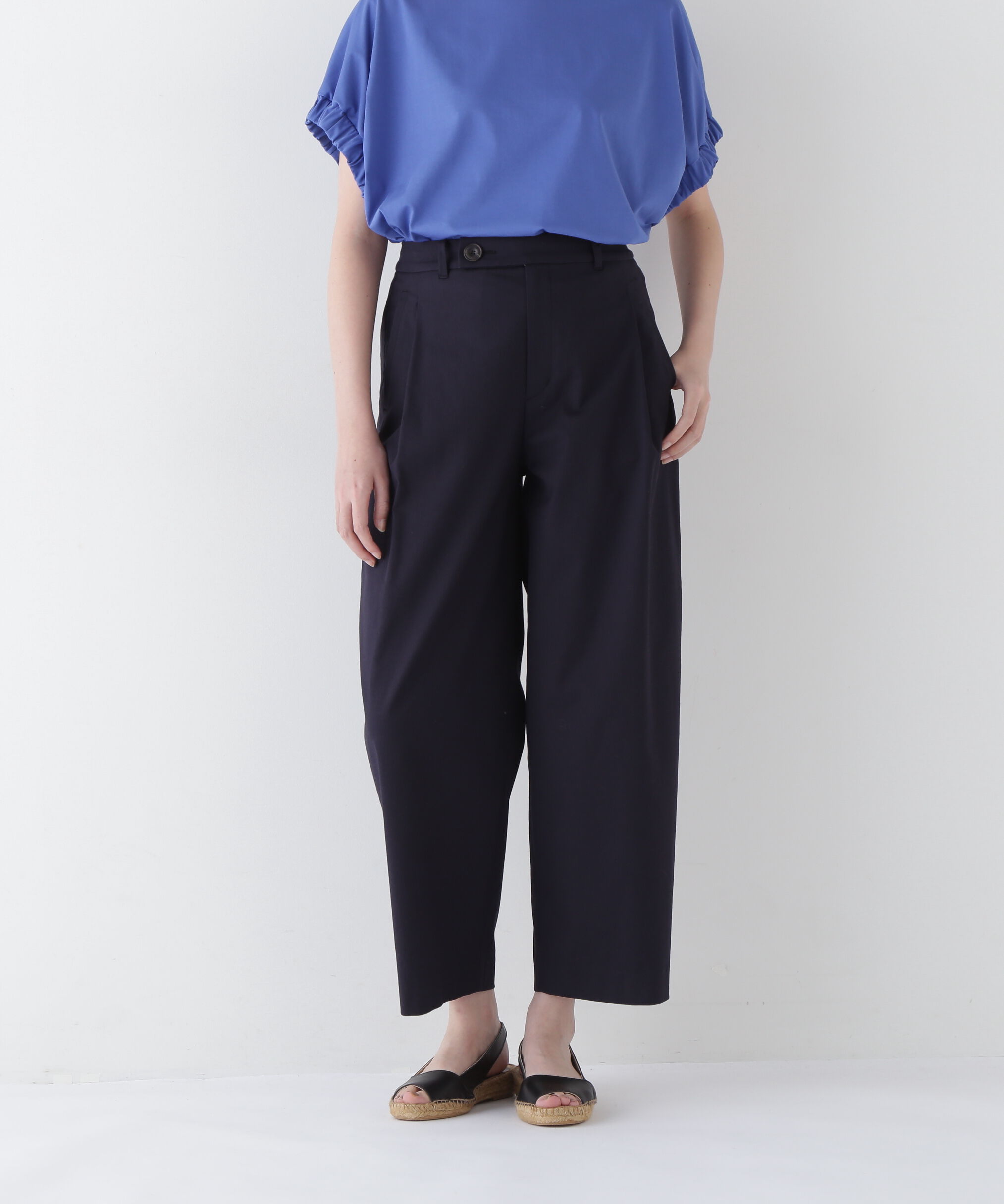 「◆ドビーストレッチワンタックセミワイドパンツ」|その他|ネイビー