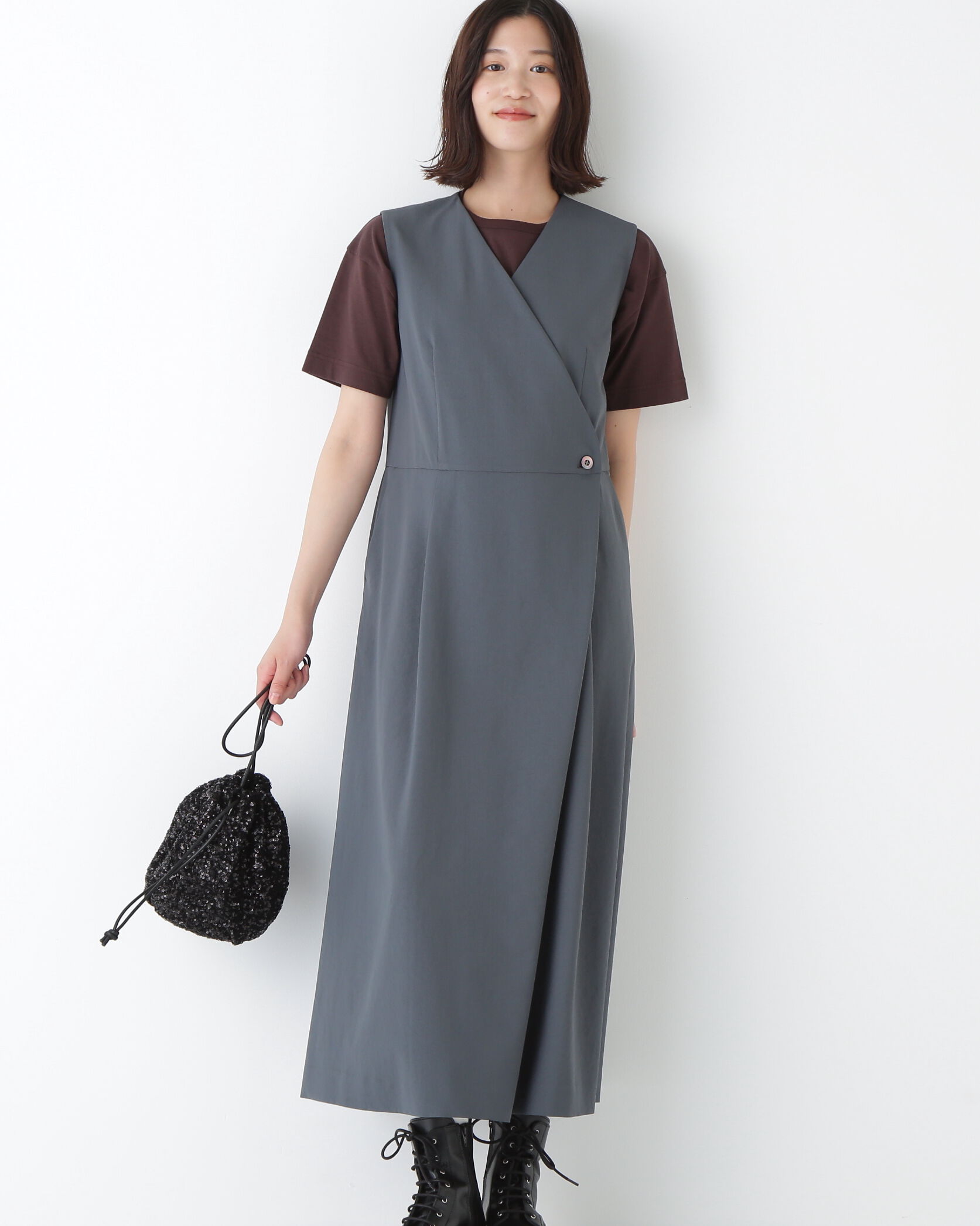  「◆Ｔ／ＴＡツイルラップ風ノースリーブワンピース」|ワンピース|