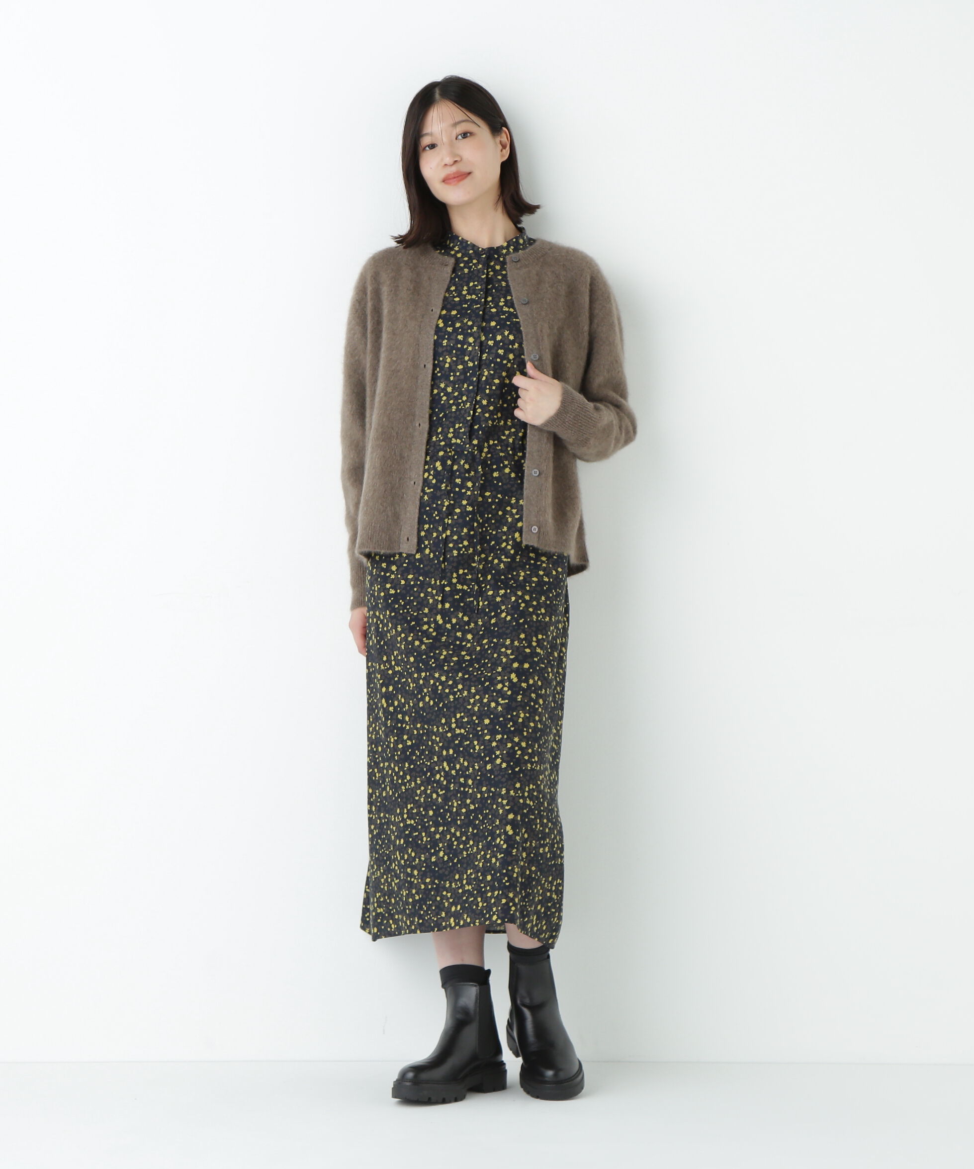  「プチフラワープリントブラウジングバンドカラーワンピース」|ワンピース|