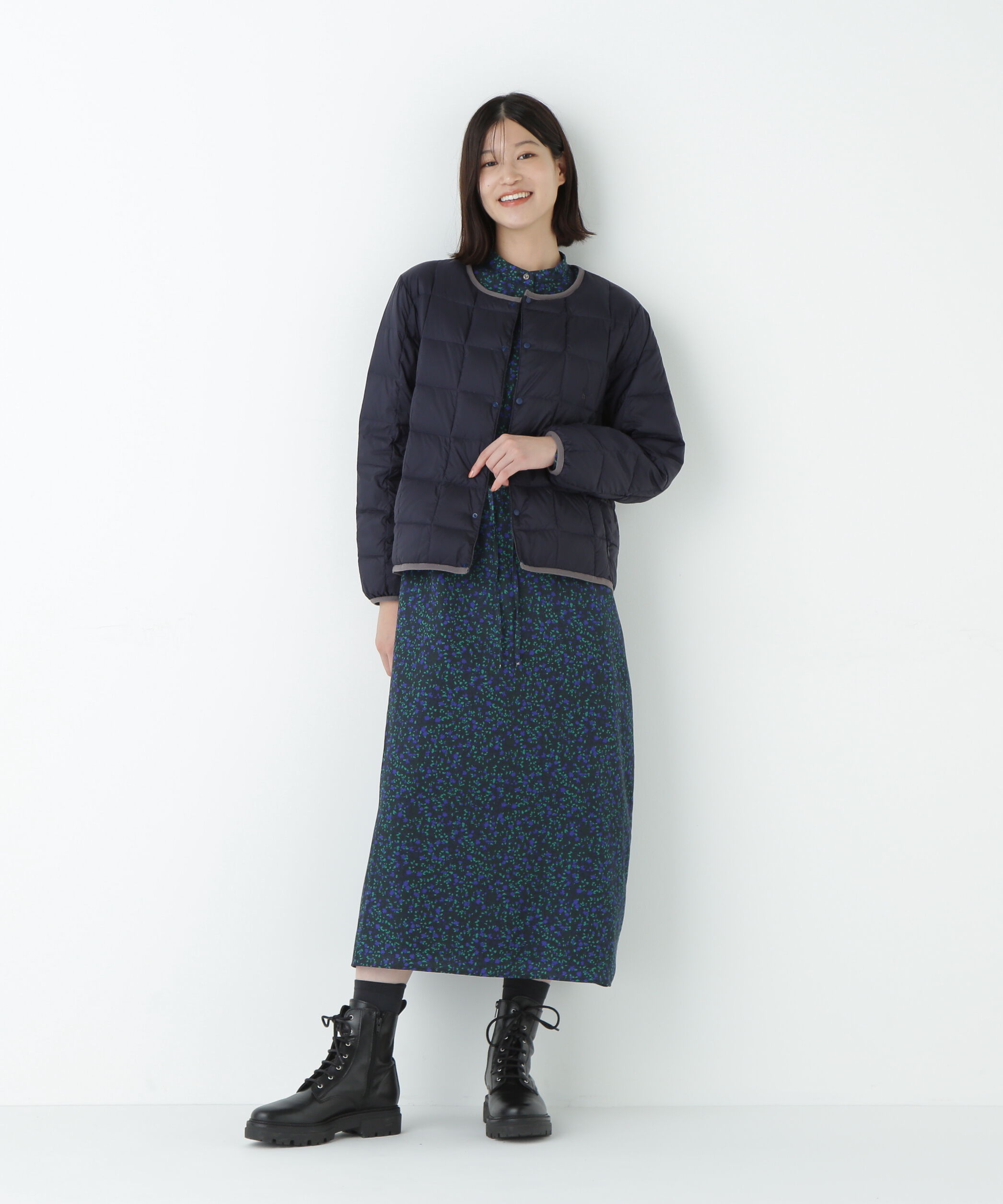  「プチフラワープリントブラウジングバンドカラーワンピース」|ワンピース|