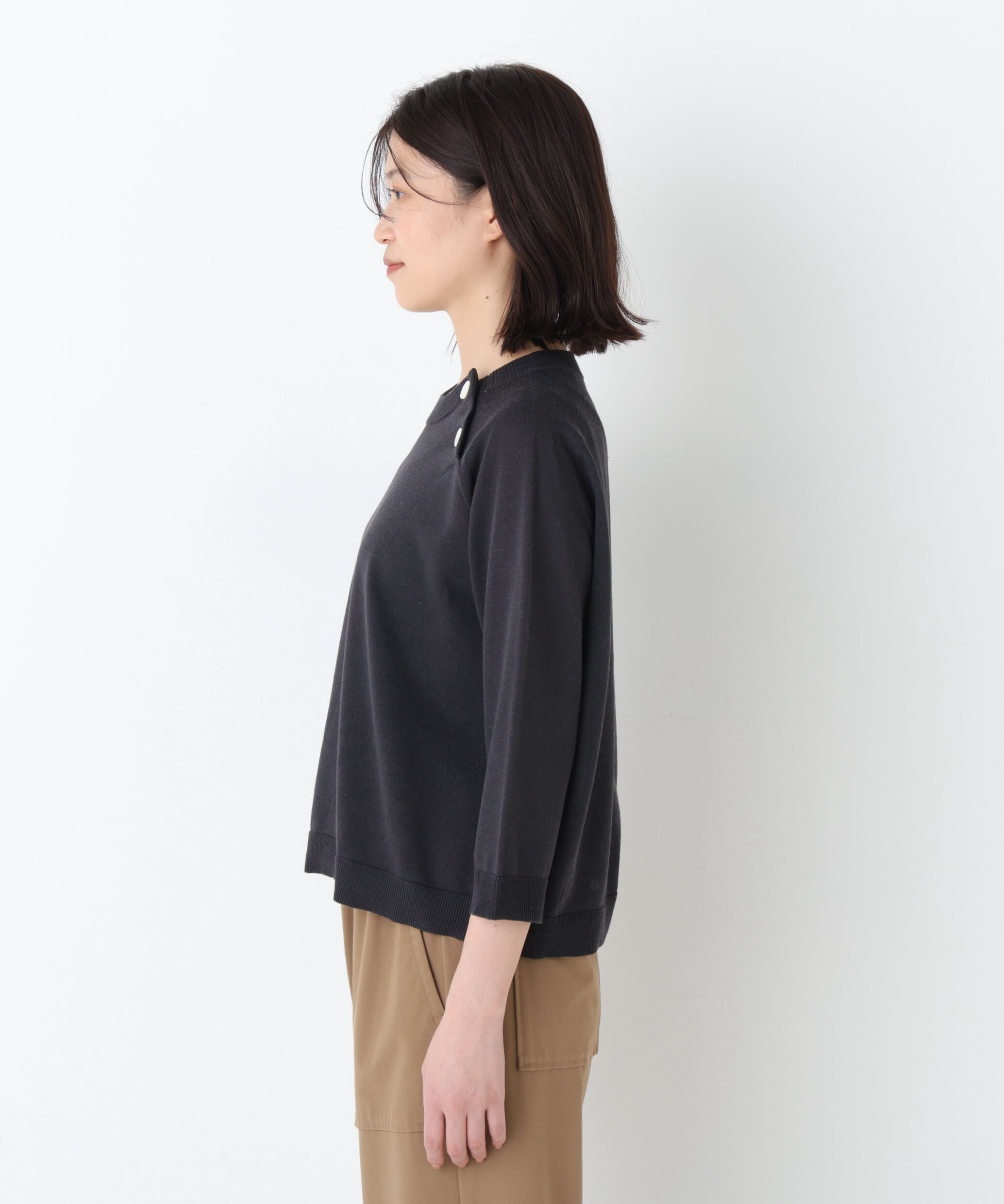  「◆ハイゲージニット６分袖ボタンプルオーバー」|ニット・セーター|