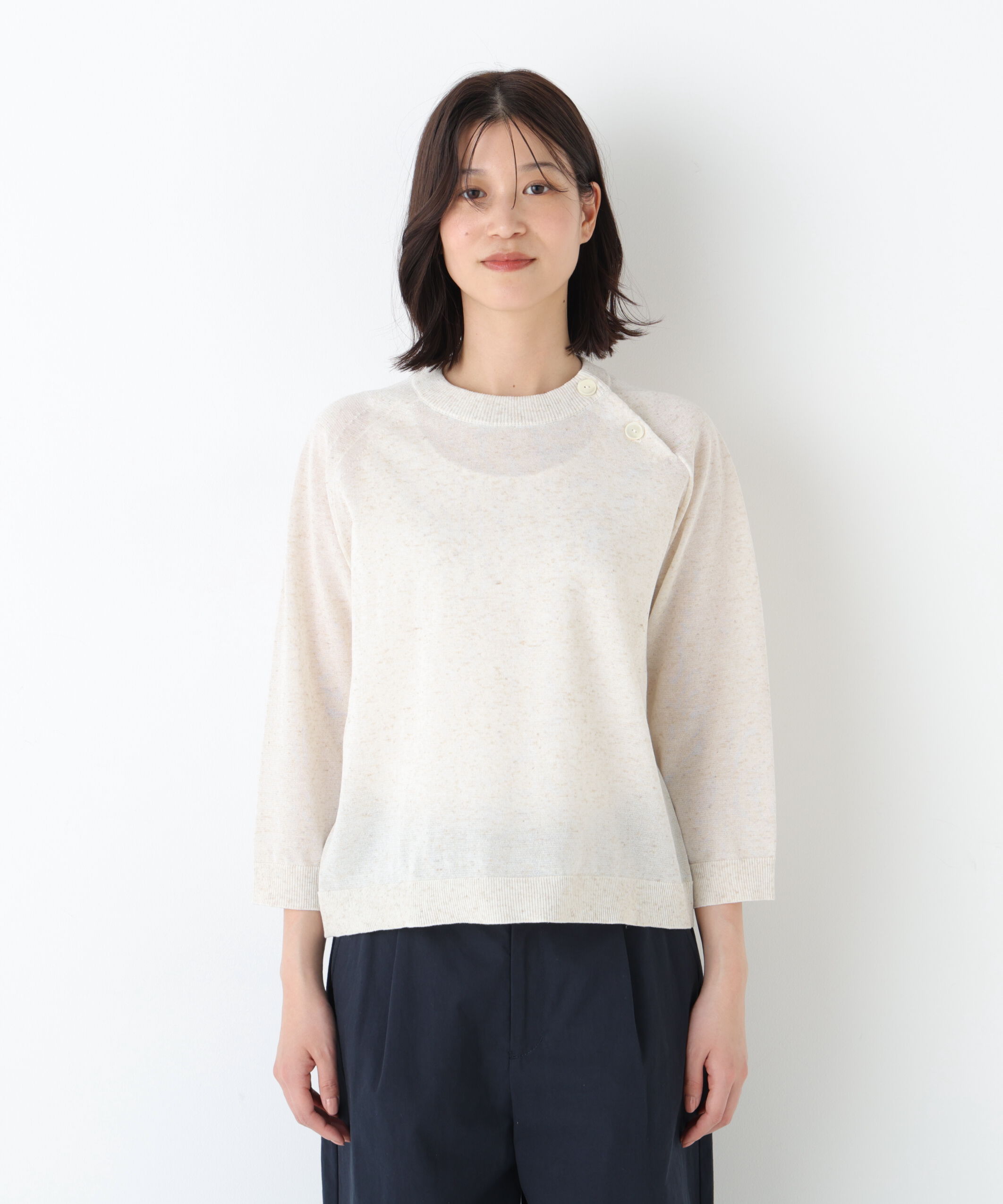  「◆ハイゲージニット６分袖ボタンプルオーバー」|ニット・セーター|