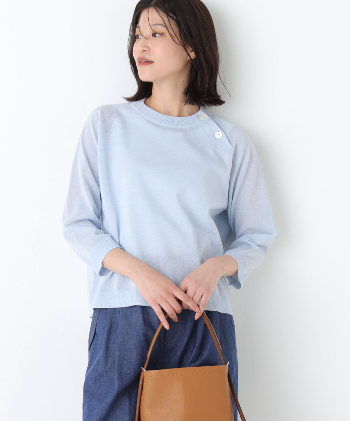  「◆ハイゲージニット６分袖ボタンプルオーバー」|ニット・セーター|