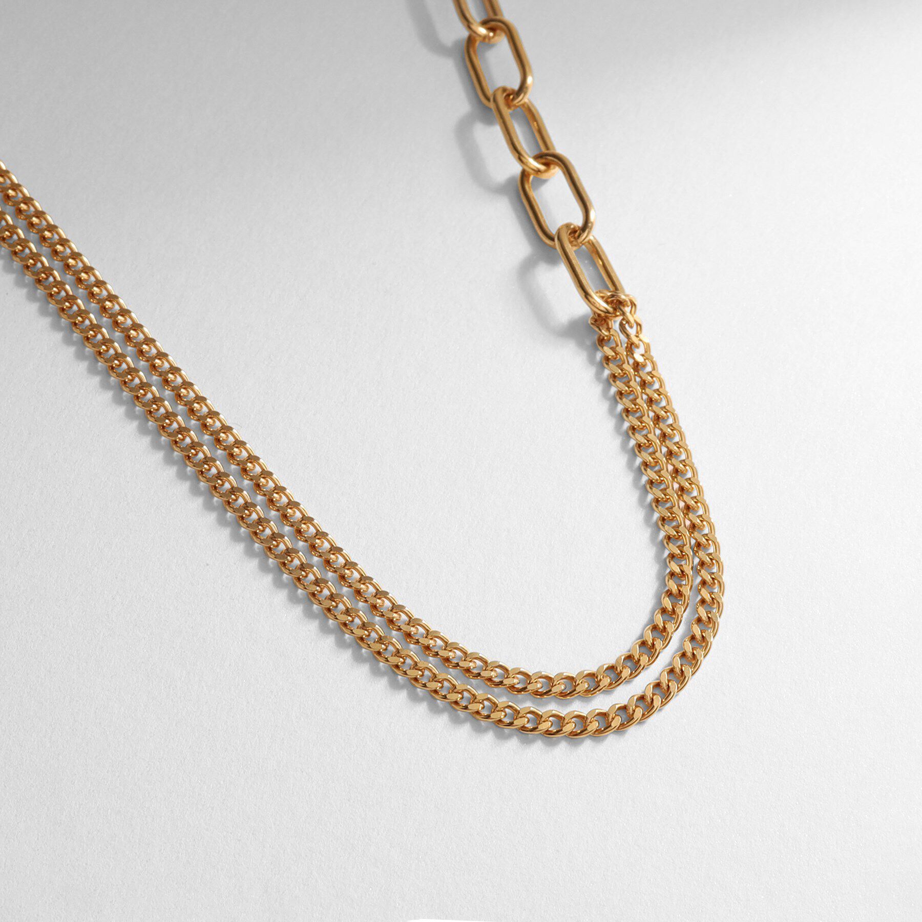 COCOSHNIK ONKITSCH「シルバー ミックスチェーン ケーブルカーブ ドレープ ネックレス GP」|ネックレス|