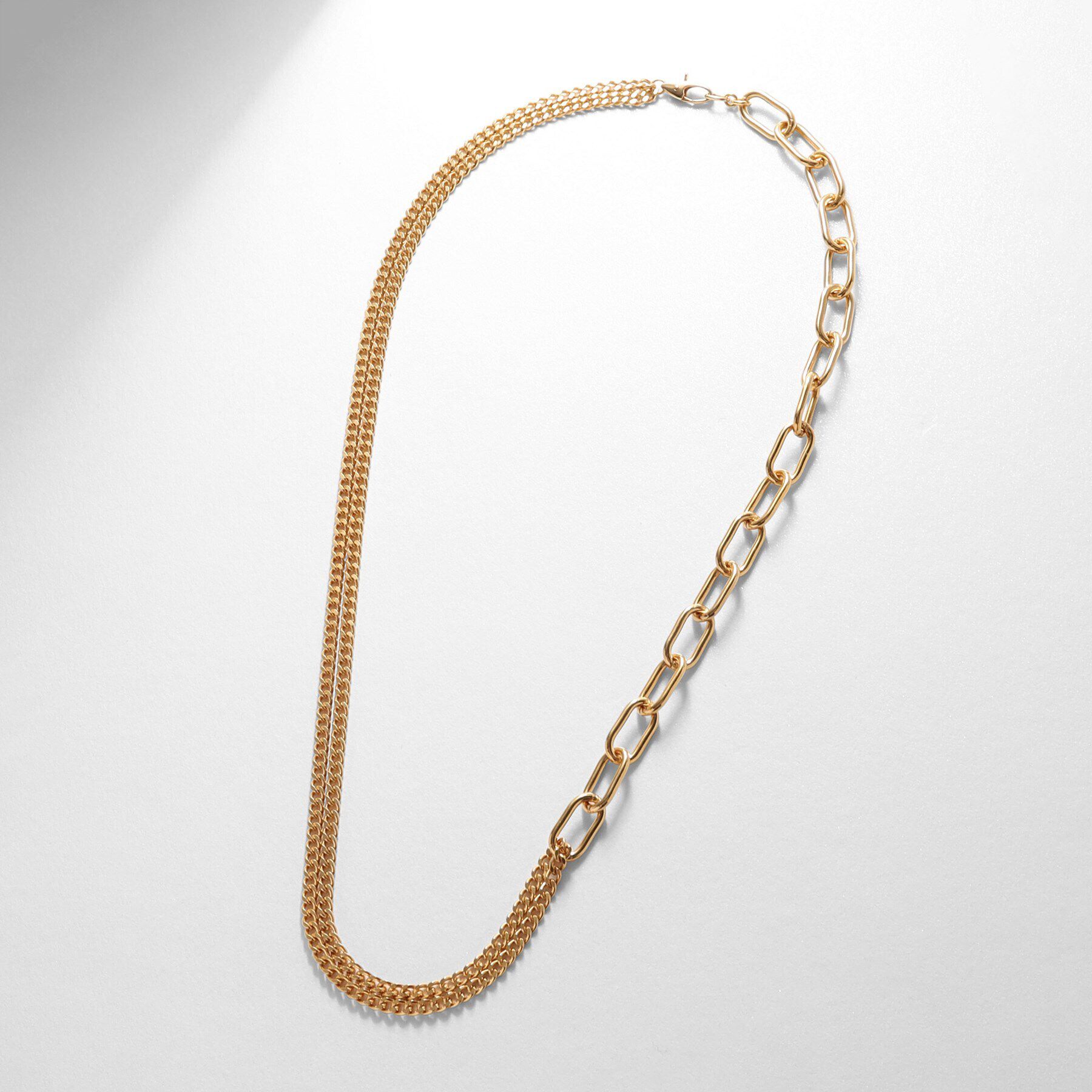 COCOSHNIK ONKITSCH「シルバー ミックスチェーン ケーブルカーブ ドレープ ネックレス GP」|ネックレス|