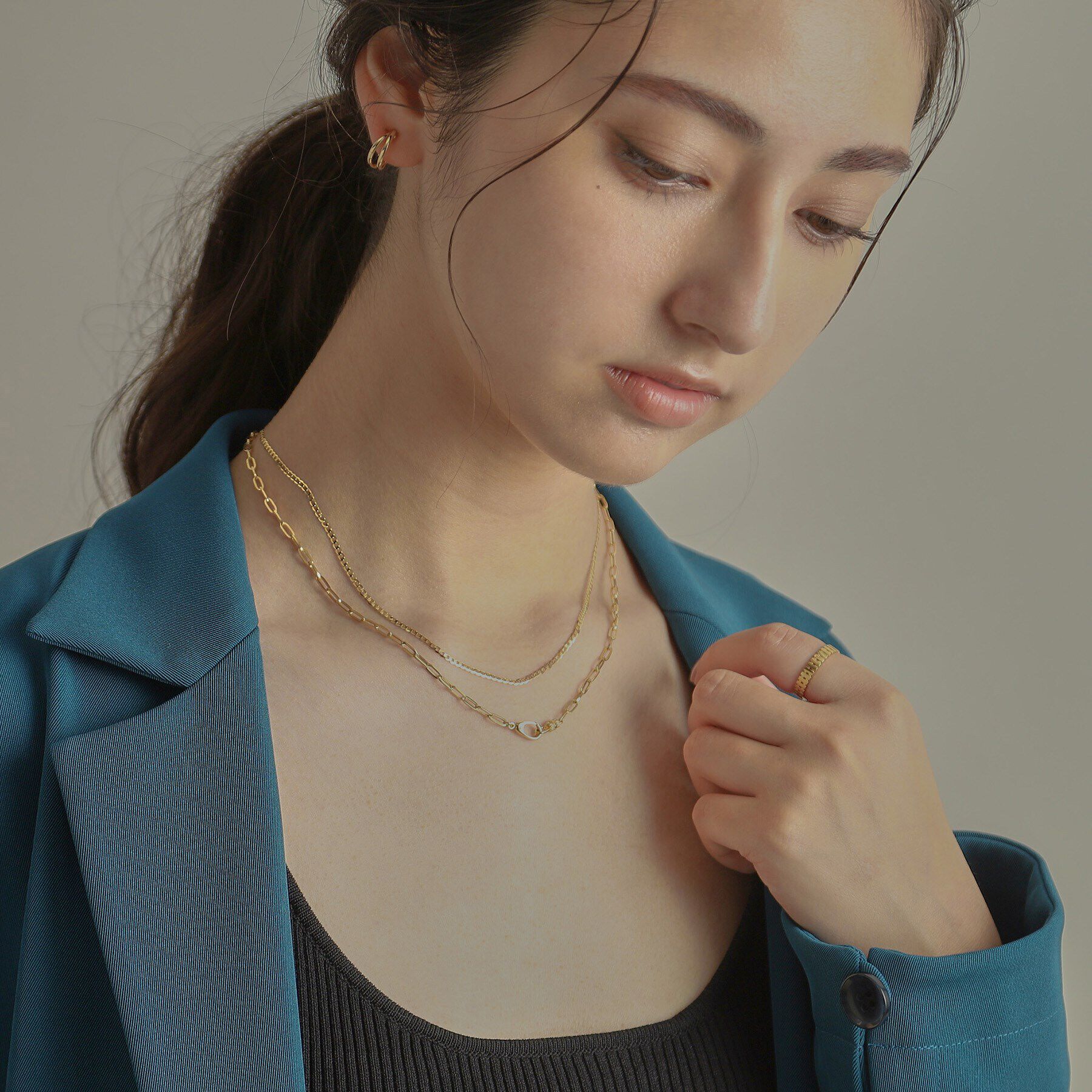 COCOSHNIK「K18ダイヤモンド 中空プリム縦溝クラスプ ネックレス」|ネックレス|