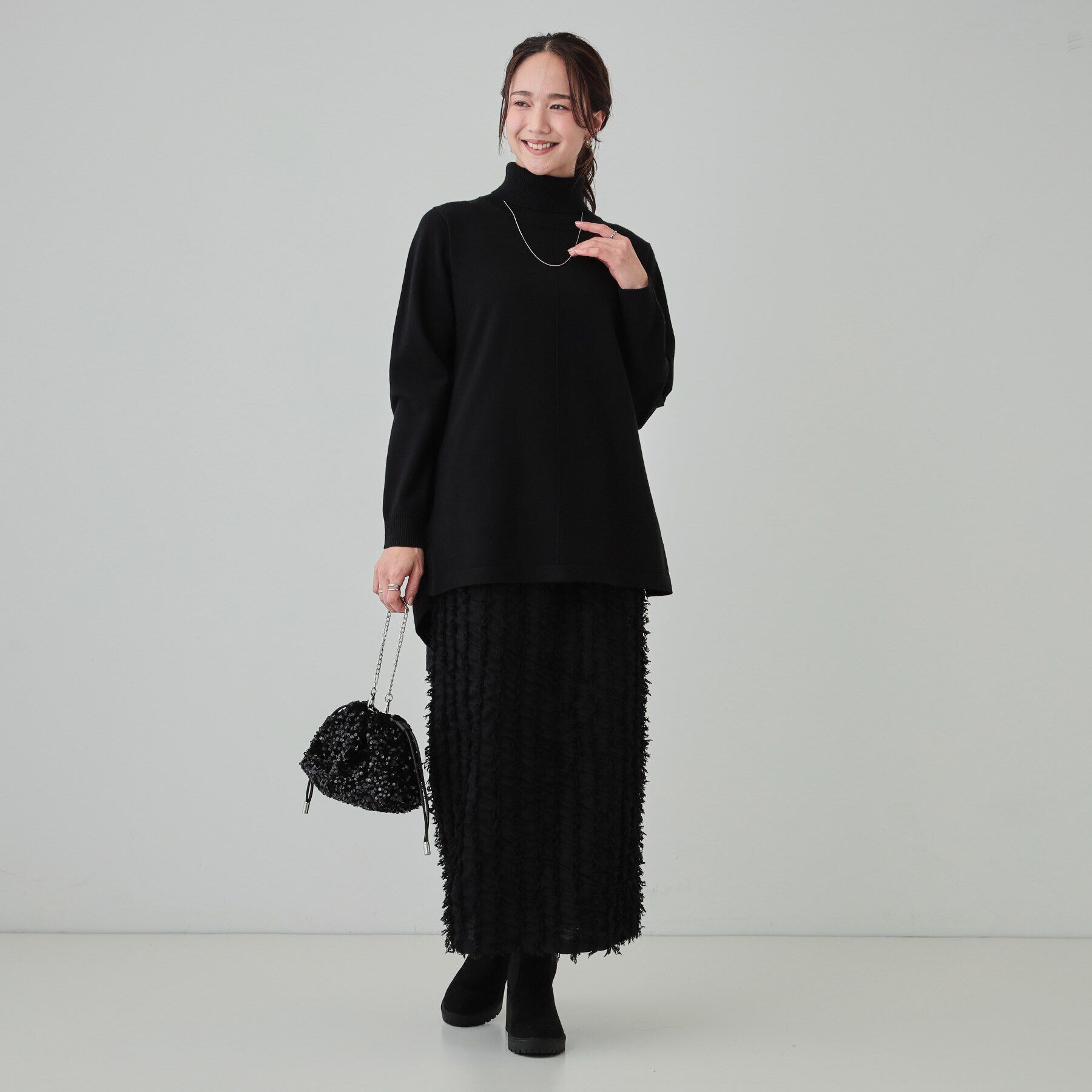 SHOO･LA･RUE「【洗える/S-LL/体型カバー】もちもちっとしたタッチが心地よい タートルチュニックニット」|チュニック|