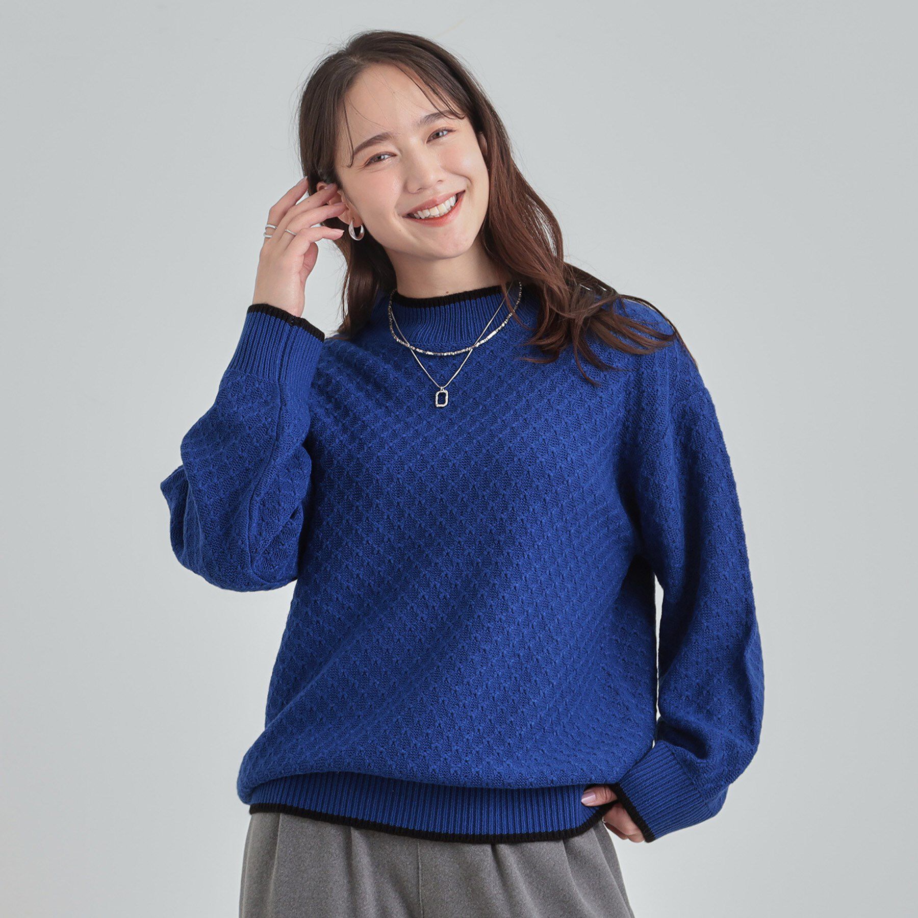 SHOO･LA･RUE「【洗濯機可/毛玉レス】配色がアクセント ダイヤ柄ゆるニット」|ニット・セーター|