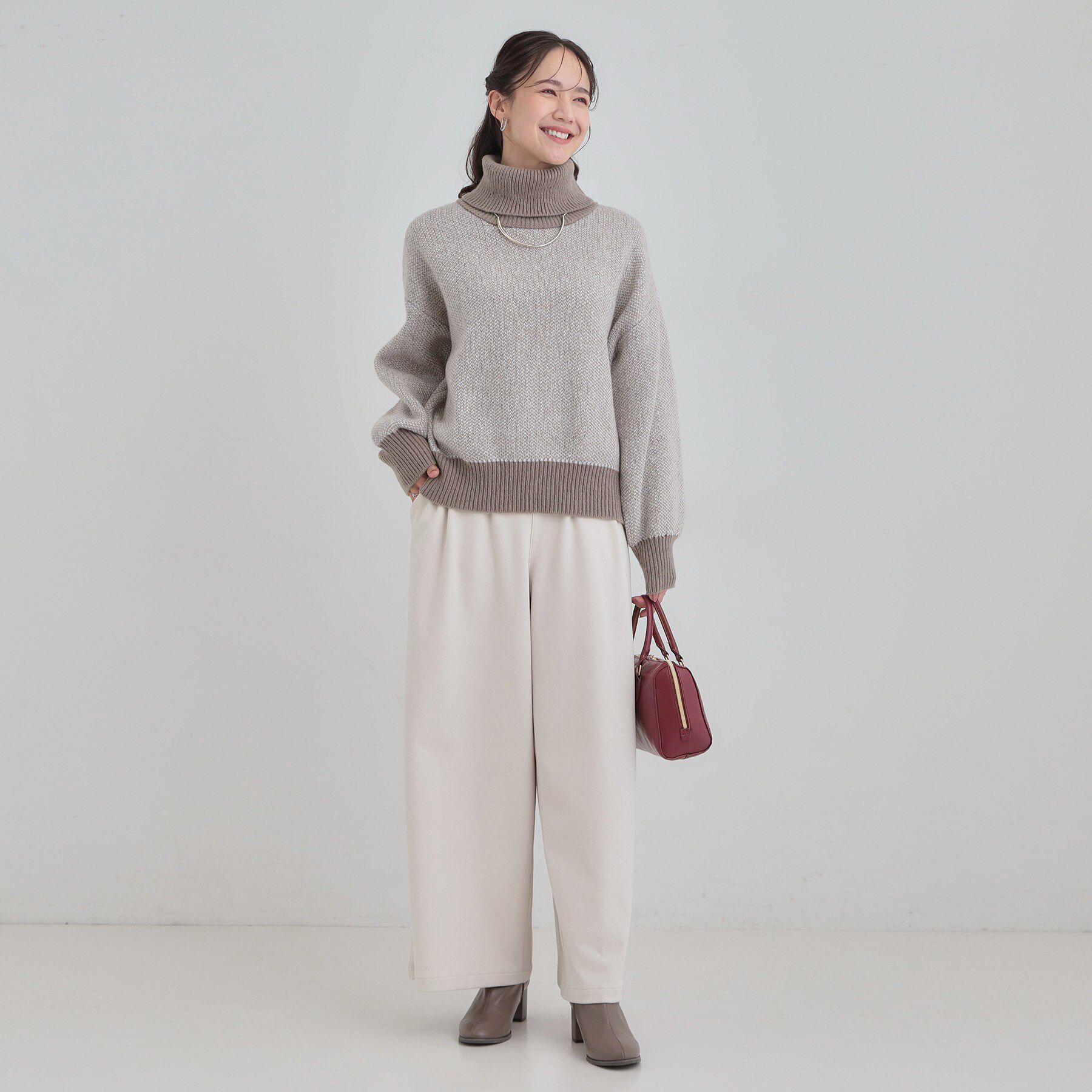 SHOO･LA･RUE「【S-LL/高レビュー】さりげないラメ感 配色ジャカード タートルネックニット」|ニット・セーター|