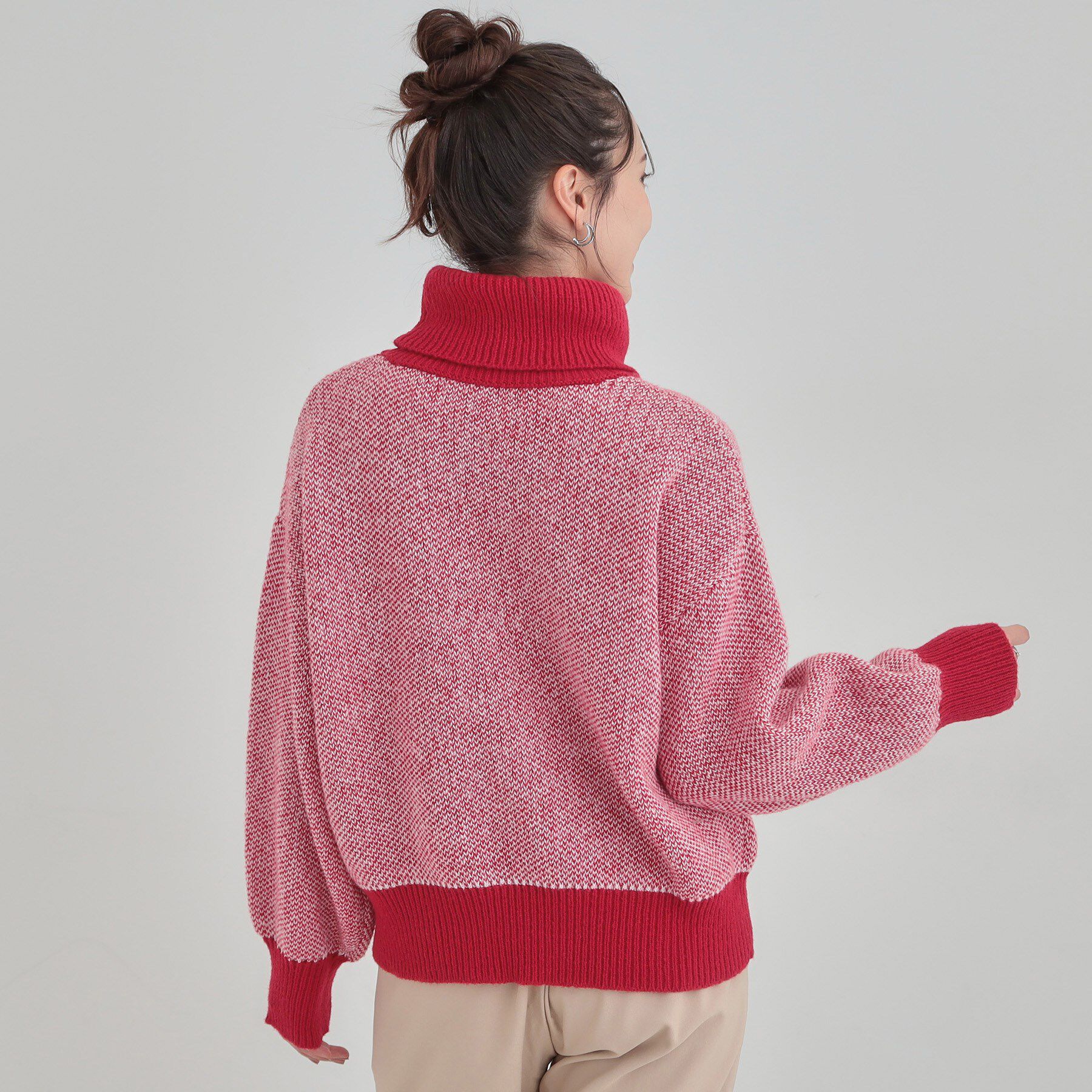 SHOO･LA･RUE「【S-LL/高レビュー】さりげないラメ感 配色ジャカード タートルネックニット」|ニット・セーター|