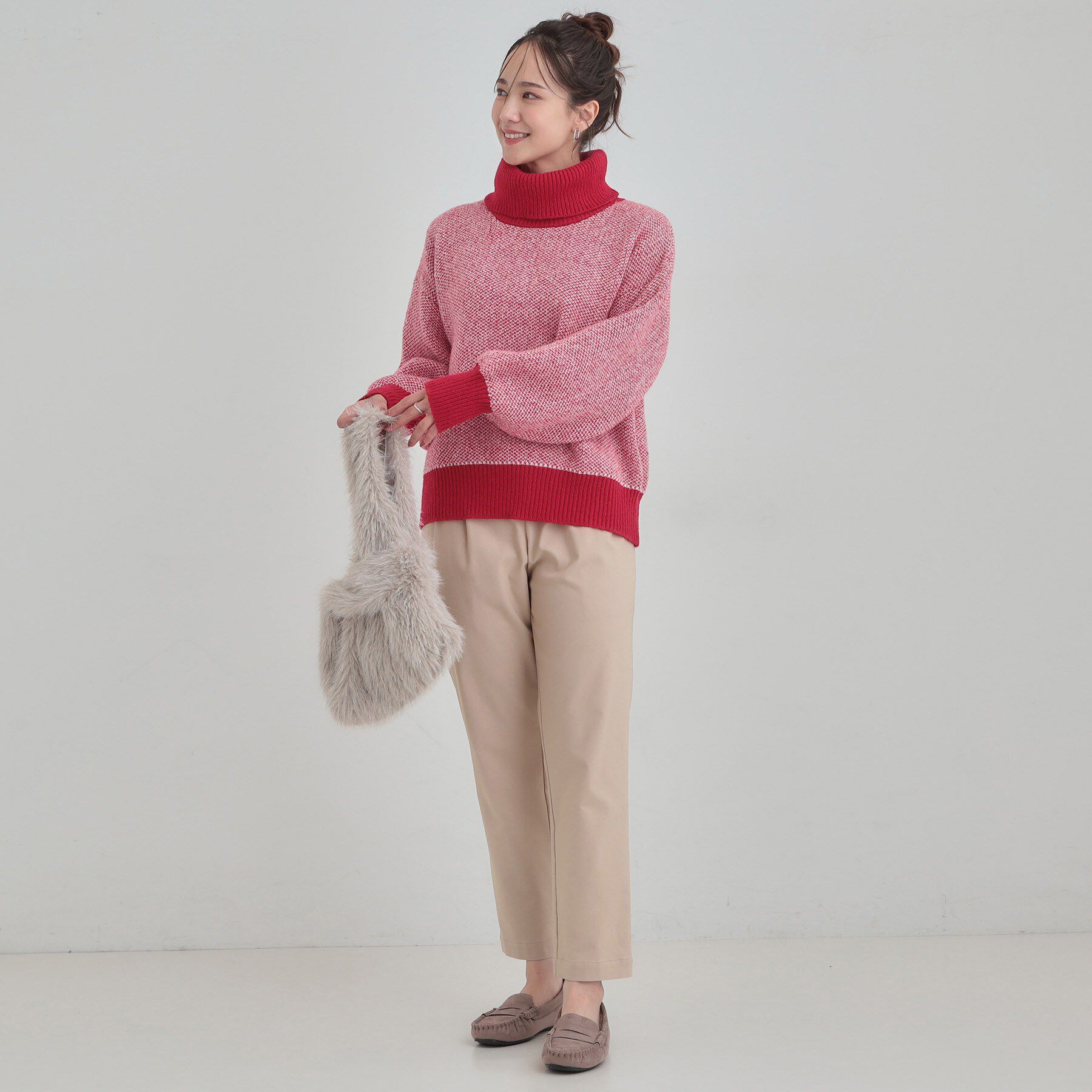 SHOO･LA･RUE「【S-LL/高レビュー】さりげないラメ感 配色ジャカード タートルネックニット」|ニット・セーター|