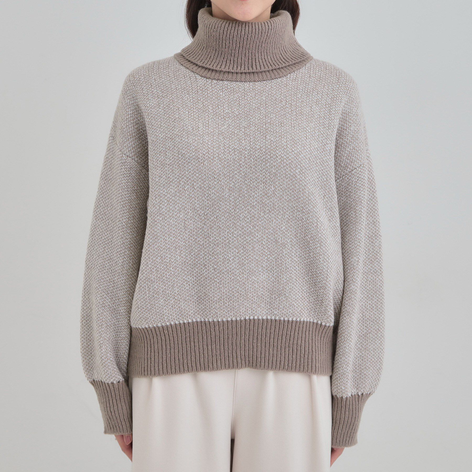 SHOO･LA･RUE「【S-LL/高レビュー】さりげないラメ感 配色ジャカード タートルネックニット」|ニット・セーター|