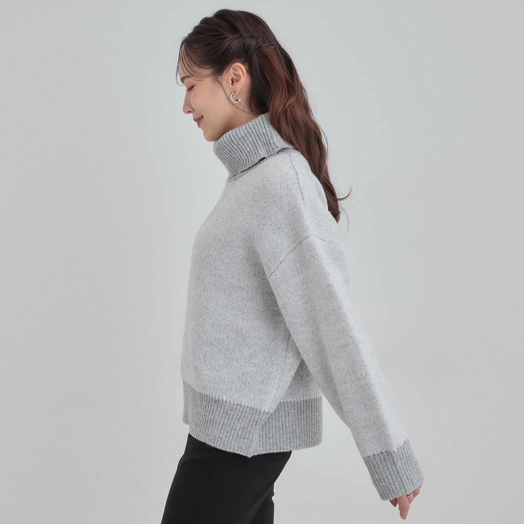 SHOO･LA･RUE「【S-LL/高レビュー】さりげないラメ感 配色ジャカード タートルネックニット」|ニット・セーター|