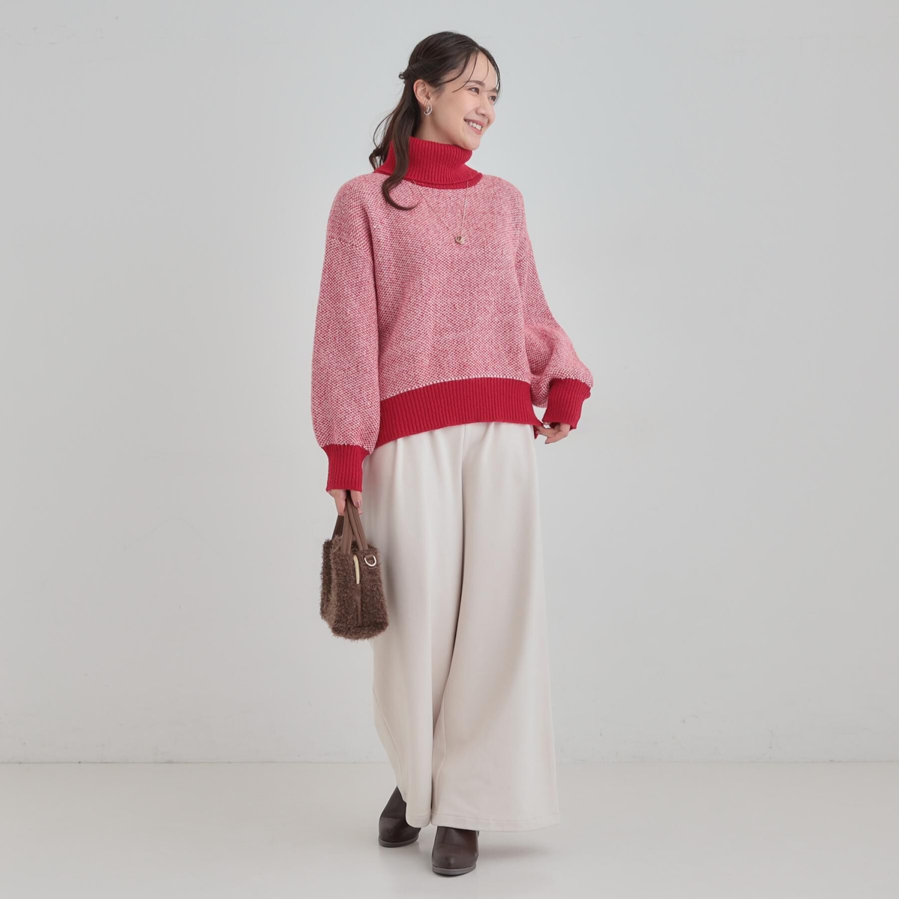 SHOO･LA･RUE「【S-LL/高レビュー】さりげないラメ感 配色ジャカード タートルネックニット」|ニット・セーター|