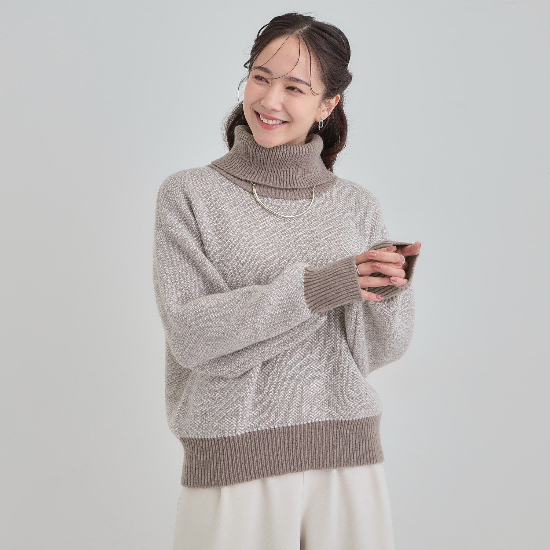 SHOO･LA･RUE「【S-LL/高レビュー】さりげないラメ感 配色ジャカード タートルネックニット」|ニット・セーター|