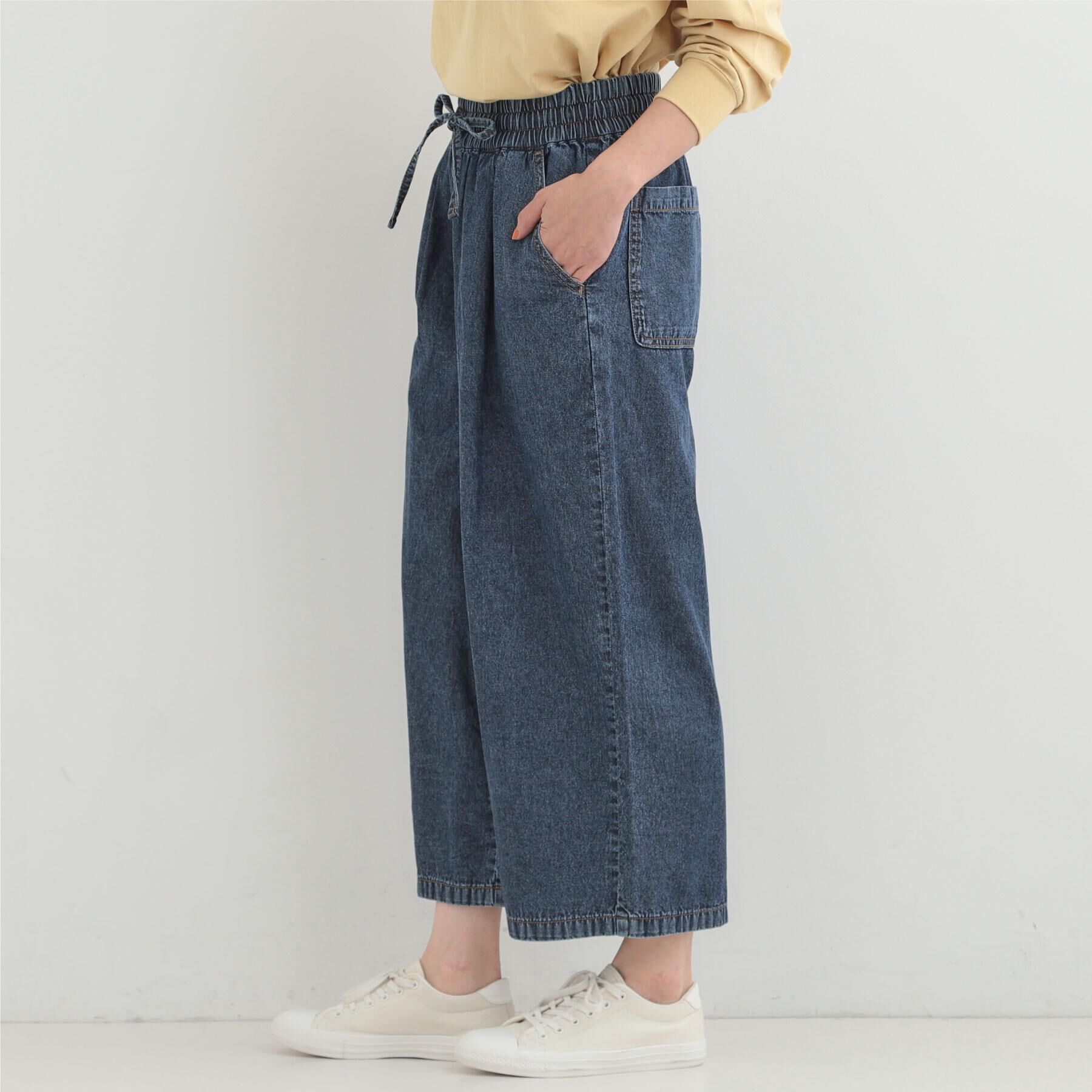 SHOO･LA･RUE「【ライトオンスデニム/着丈選べる】らくらくデニムイージーワイドパンツ」|デニム|