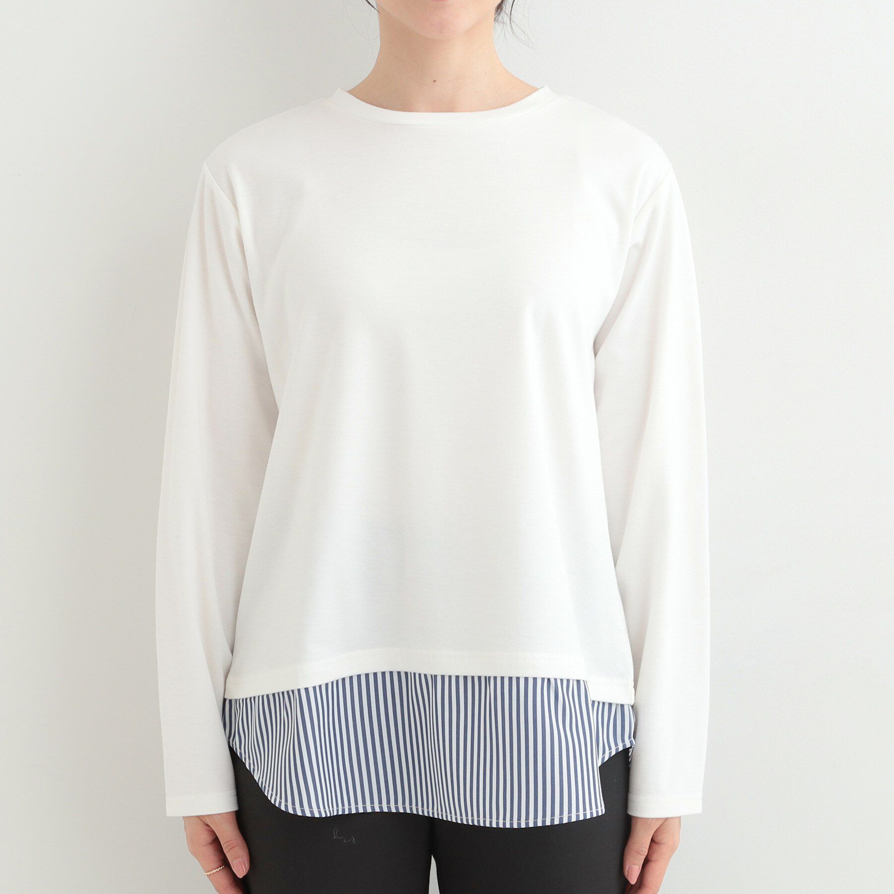 SHOO･LA･RUE「【洗濯機可/S-LL】レイヤードスタイルにおすすめ 裾切替 スムースロンT」|Tシャツ・カットソー|