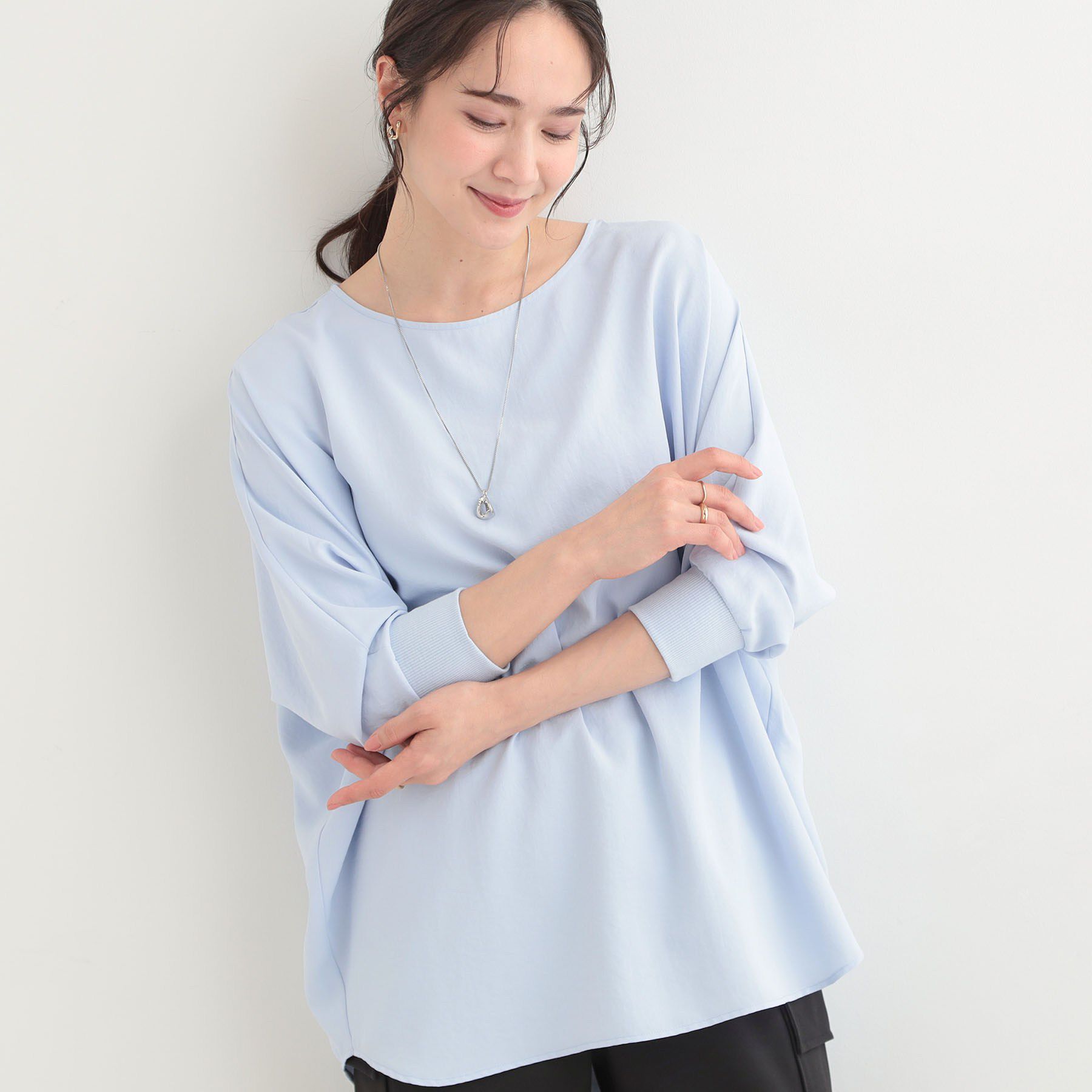SHOO･LA･RUE「【着丈選べる/体型カバー/洗濯機可】さらさらとろん ドルマンブラウス」|シャツ・ブラウス|サックスブルーロング