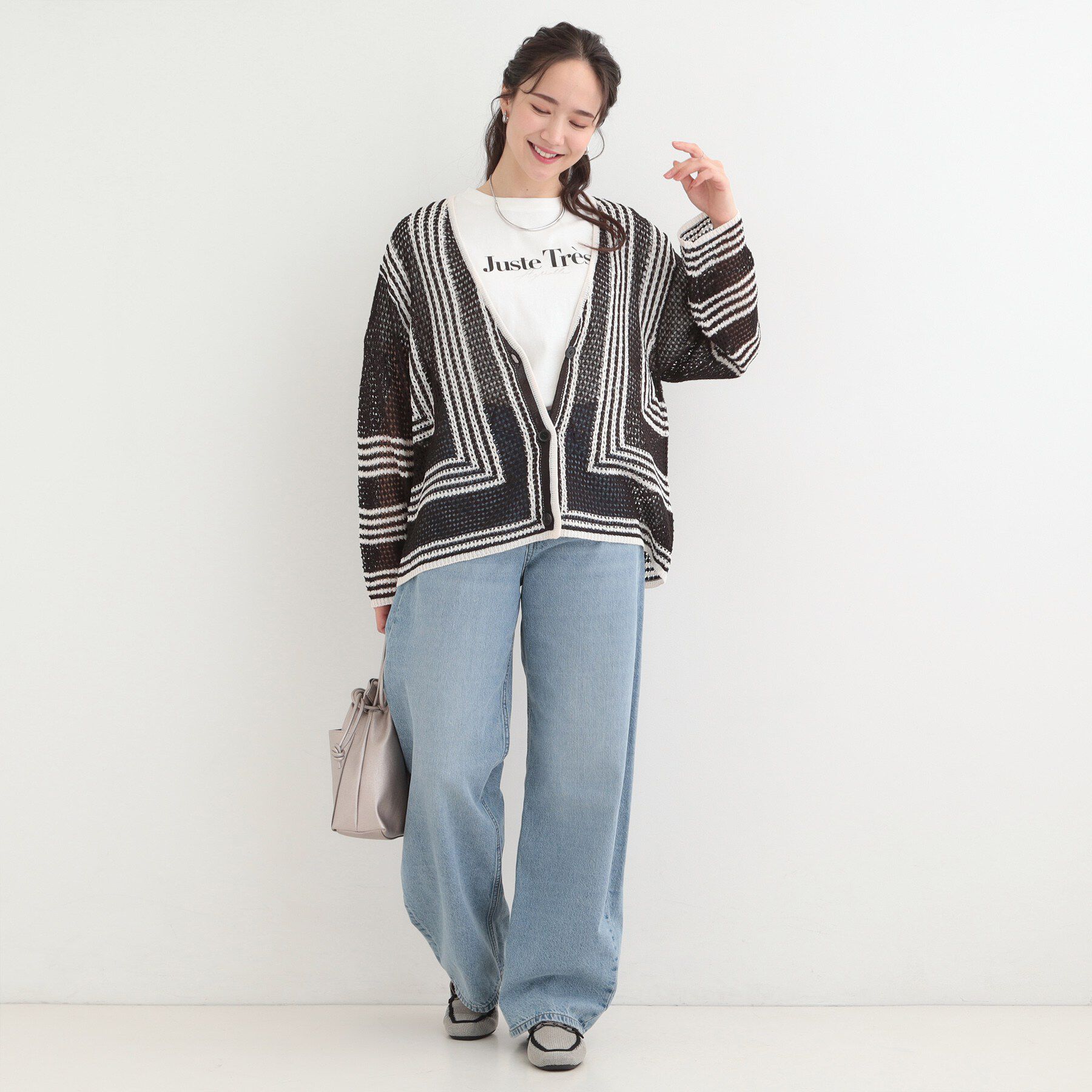 SHOO･LA･RUE「大人カジュアルなコーデに 配色クロシェ編み風カーディガン」|カーディガン|