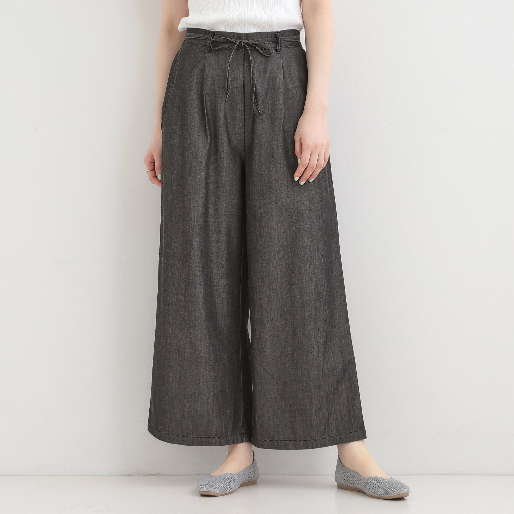 SHOO･LA･RUE「【着丈選べる/ひんやり/S-LL】ウエストリボンがポイント　デニムワイドイージーパンツ」|その他|