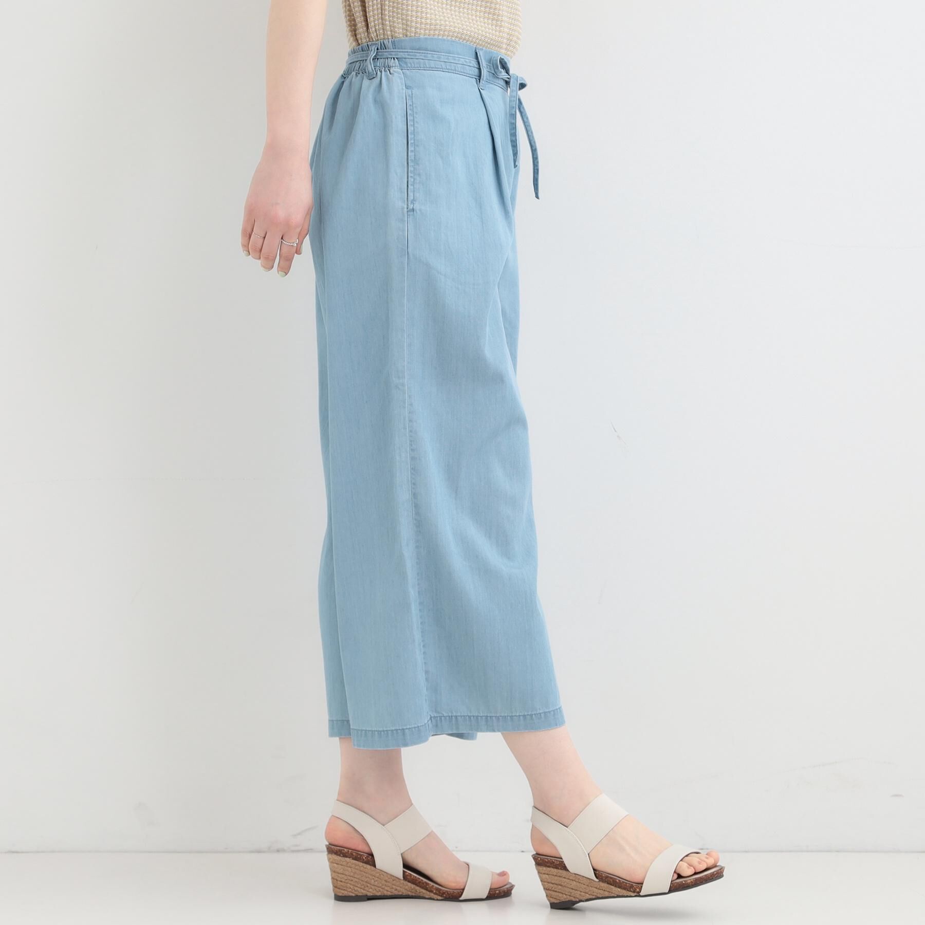 SHOO･LA･RUE「【着丈選べる/ひんやり/S-LL】ウエストリボンがポイント　デニムワイドイージーパンツ」|その他|