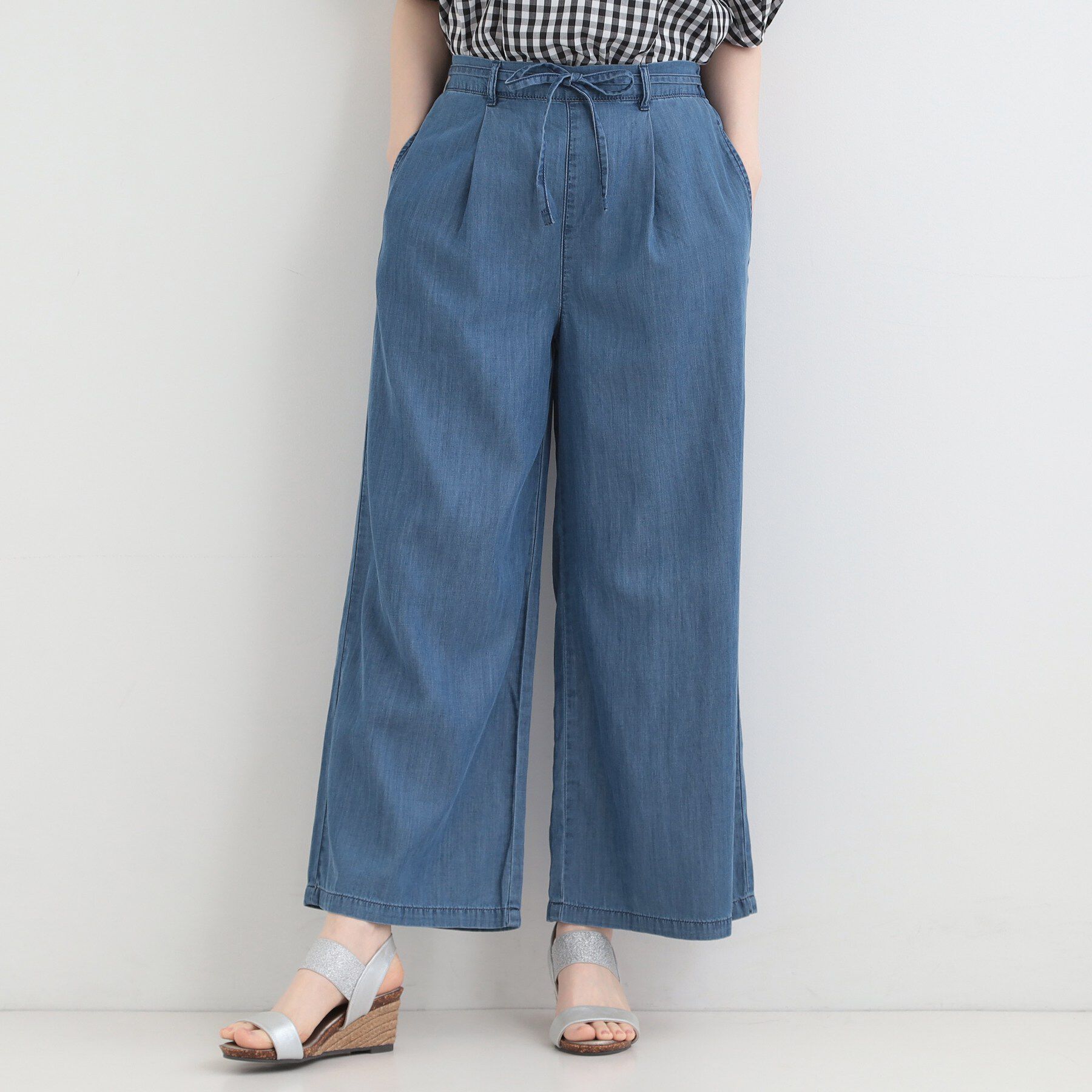 SHOO･LA･RUE「【着丈選べる/ひんやり/S-LL】ウエストリボンがポイント　デニムワイドイージーパンツ」|その他|