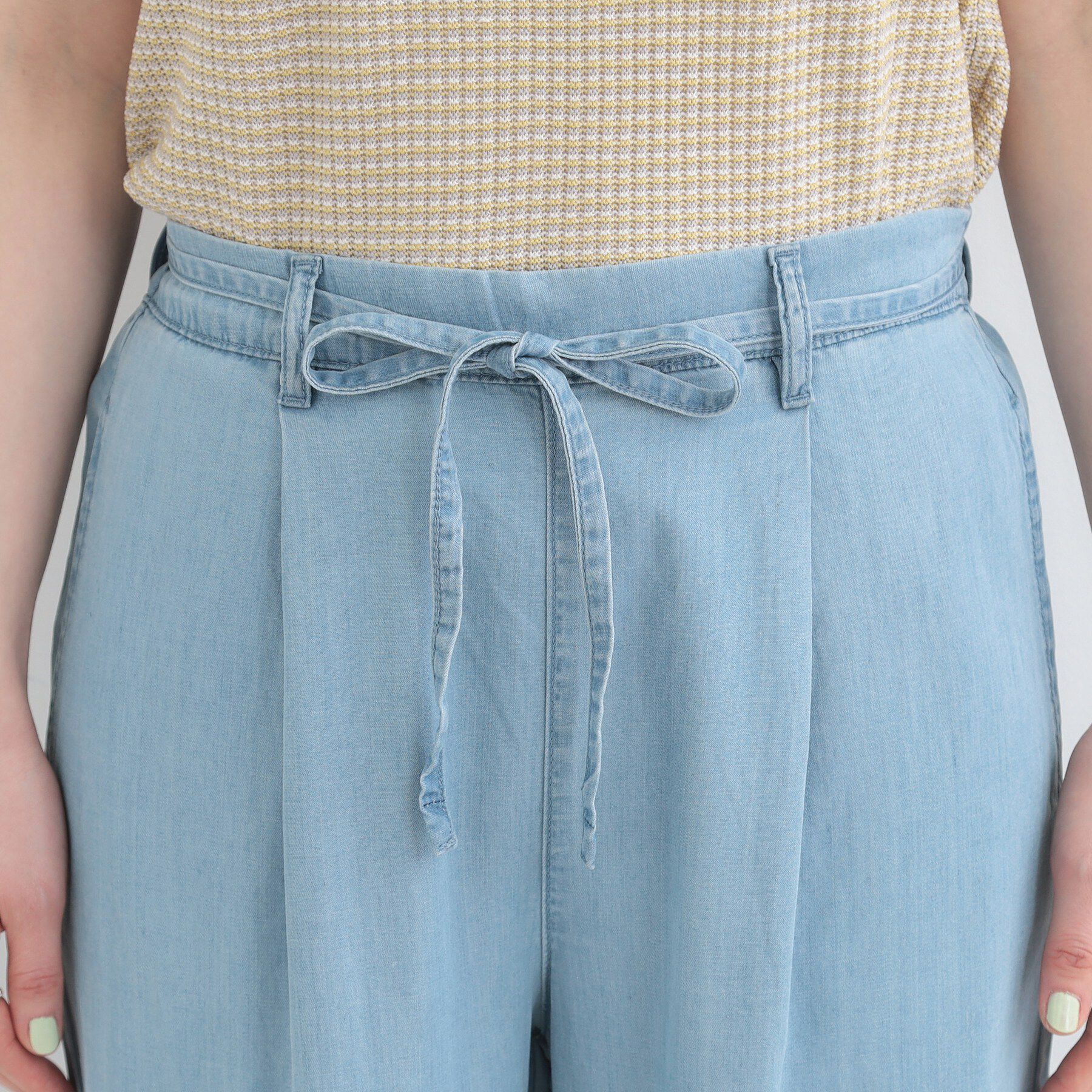 SHOO･LA･RUE「【着丈選べる/ひんやり/S-LL】ウエストリボンがポイント　デニムワイドイージーパンツ」|その他|