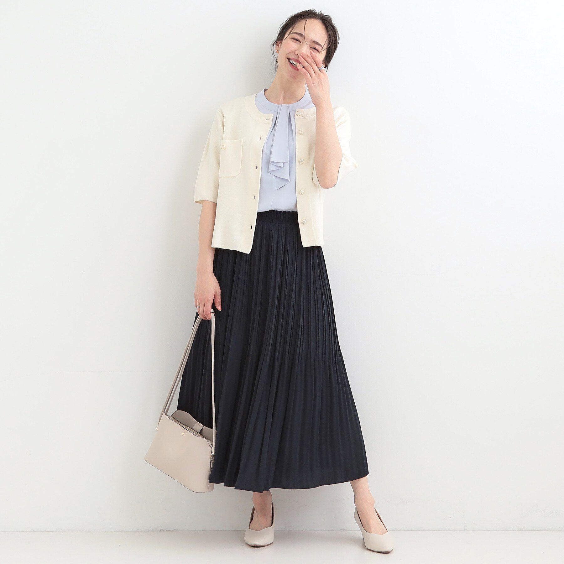 SHOO･LA･RUE「【S-LL/洗濯機可】金ボタン5分袖カーディガン」|カーディガン|