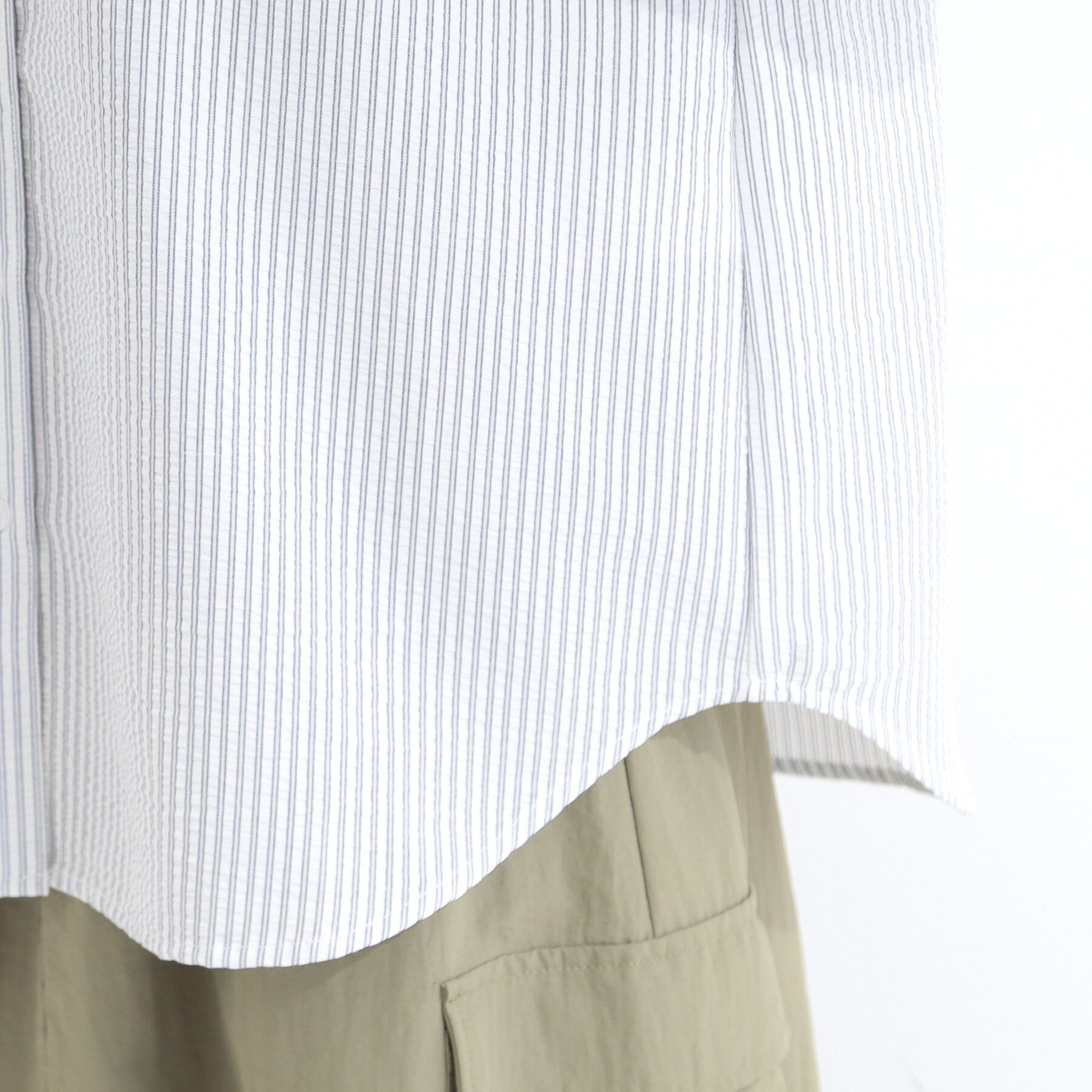 SHOO･LA･RUE「【洗濯機可/S-LL】体型カバーも叶う フード付きストライプシャツ」|シャツ・ブラウス|