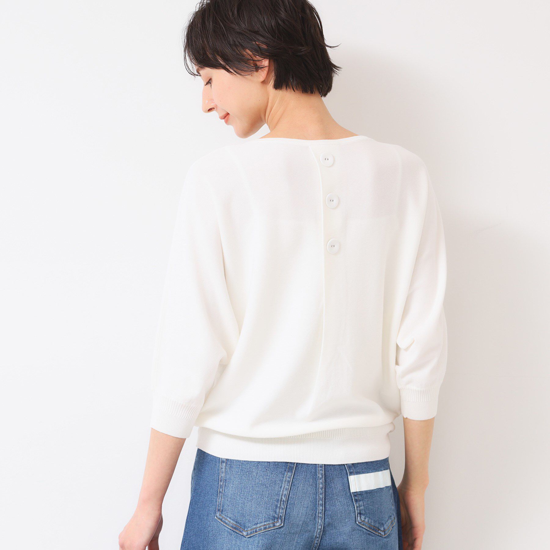 Dessin「【選べる7色展開・洗える】後ろボタンニットプルオーバー七分袖（XS～L）」|ニット・セーター|