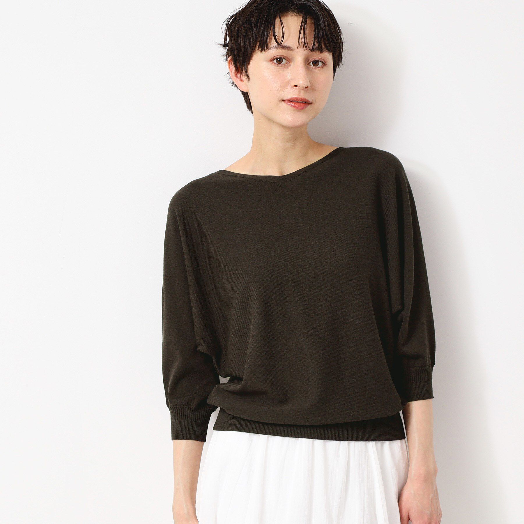 Dessin「【選べる7色展開・洗える】後ろボタンニットプルオーバー七分袖（XS～L）」|ニット・セーター|