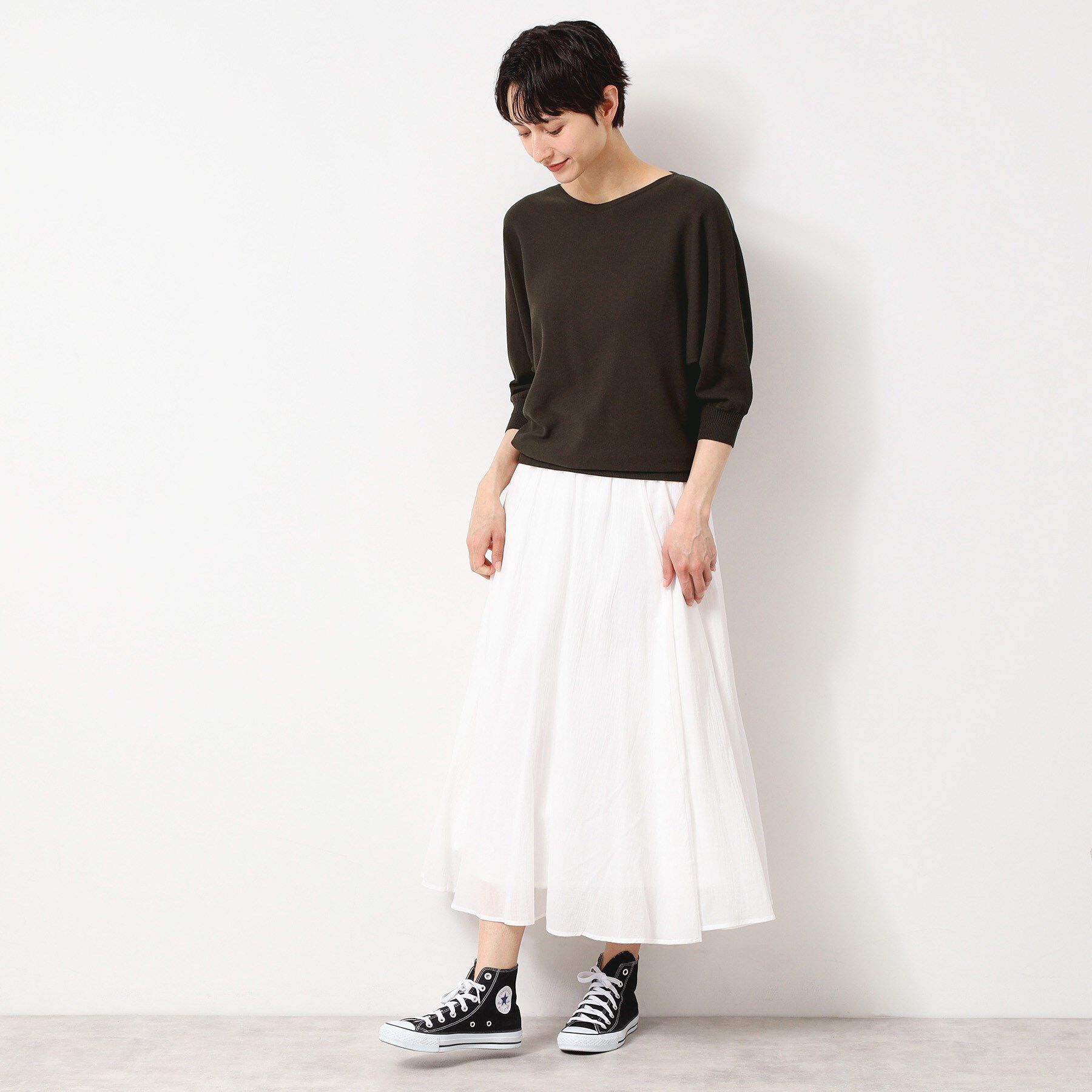 Dessin「【選べる7色展開・洗える】後ろボタンニットプルオーバー七分袖（XS～L）」|ニット・セーター|