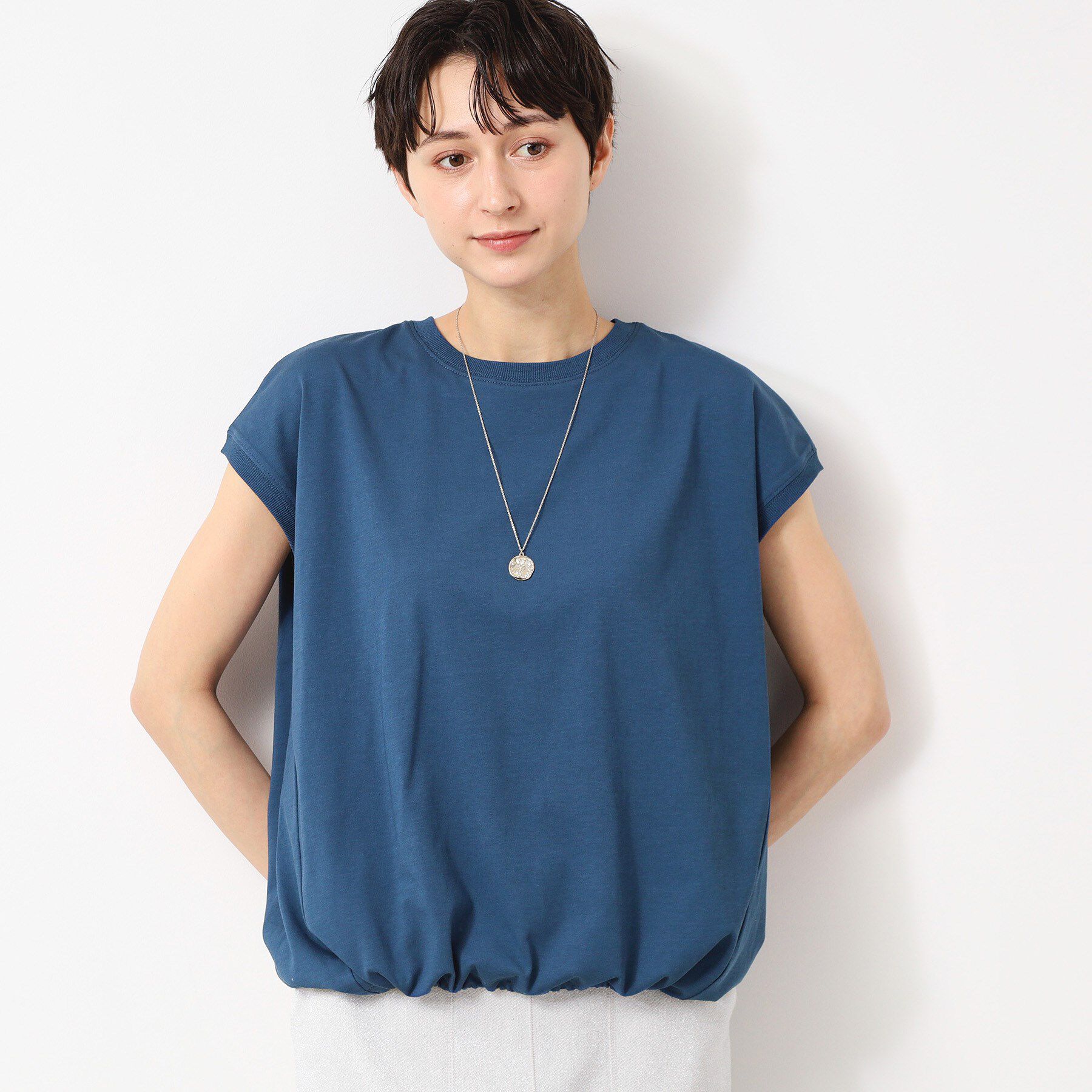 Dessin「【洗える・UV】ドローコード付きフレンチスリーブカットソー」|Tシャツ・カットソー|ブルー(092)