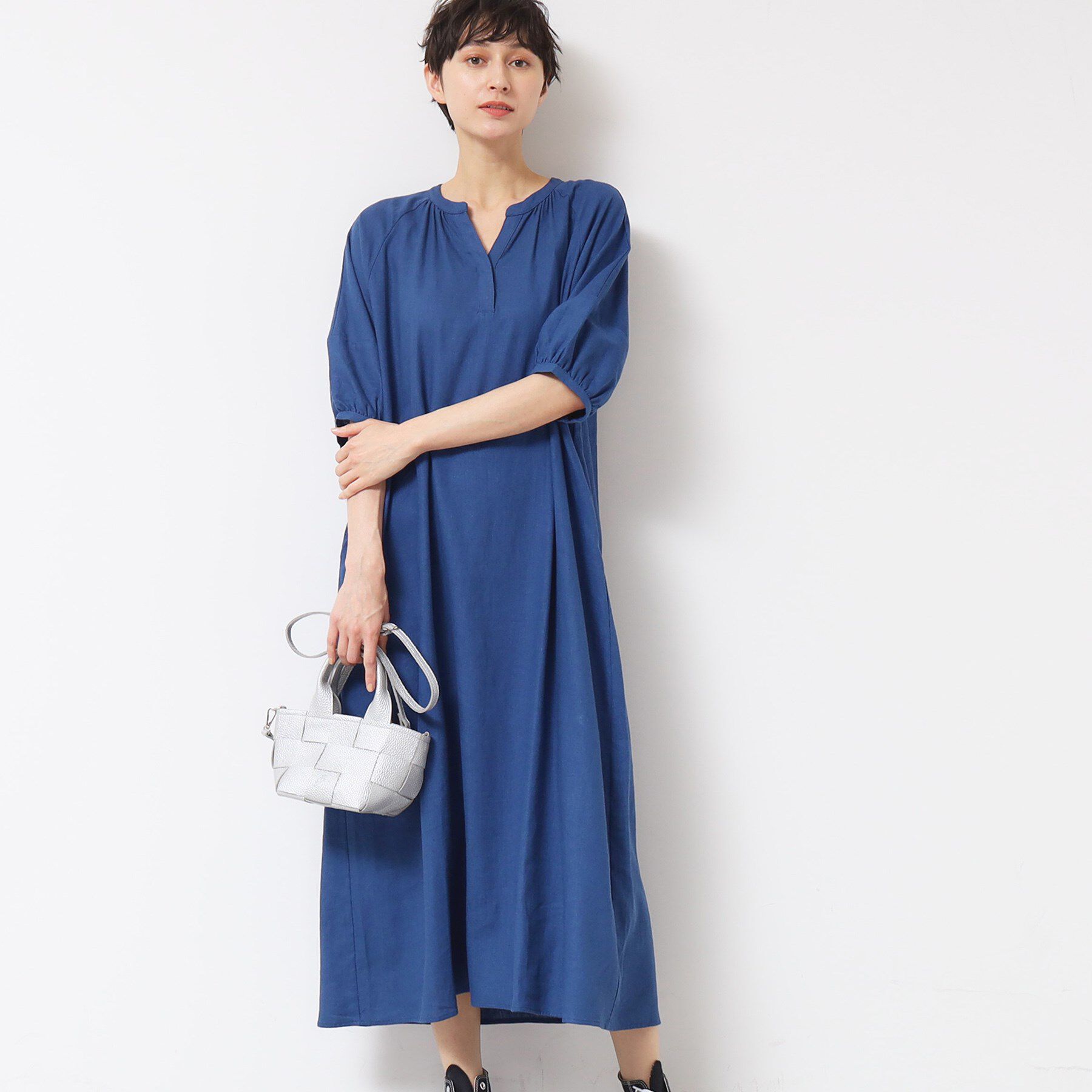 Dessin「【洗える】パフスリーブAラインワンピース（S～L）」|ワンピース|ブルー(092)