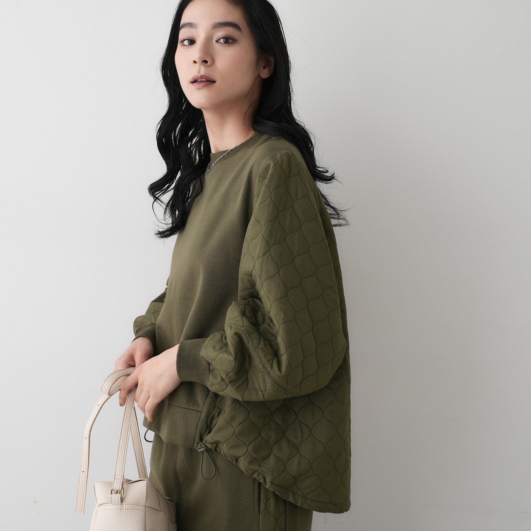 Dessin「【セットアップ可/洗える】裏毛キルトトップス」|Tシャツ・カットソー|オリーブグリーン(0