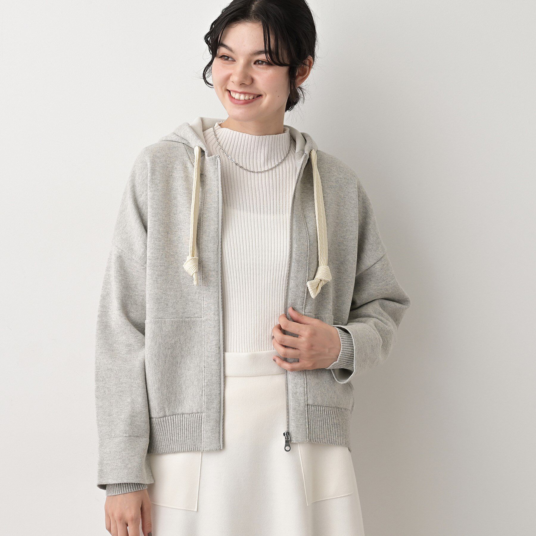Dessin「【洗える】コットンカシミヤブレンドフードジップカーディガン」|パーカー|