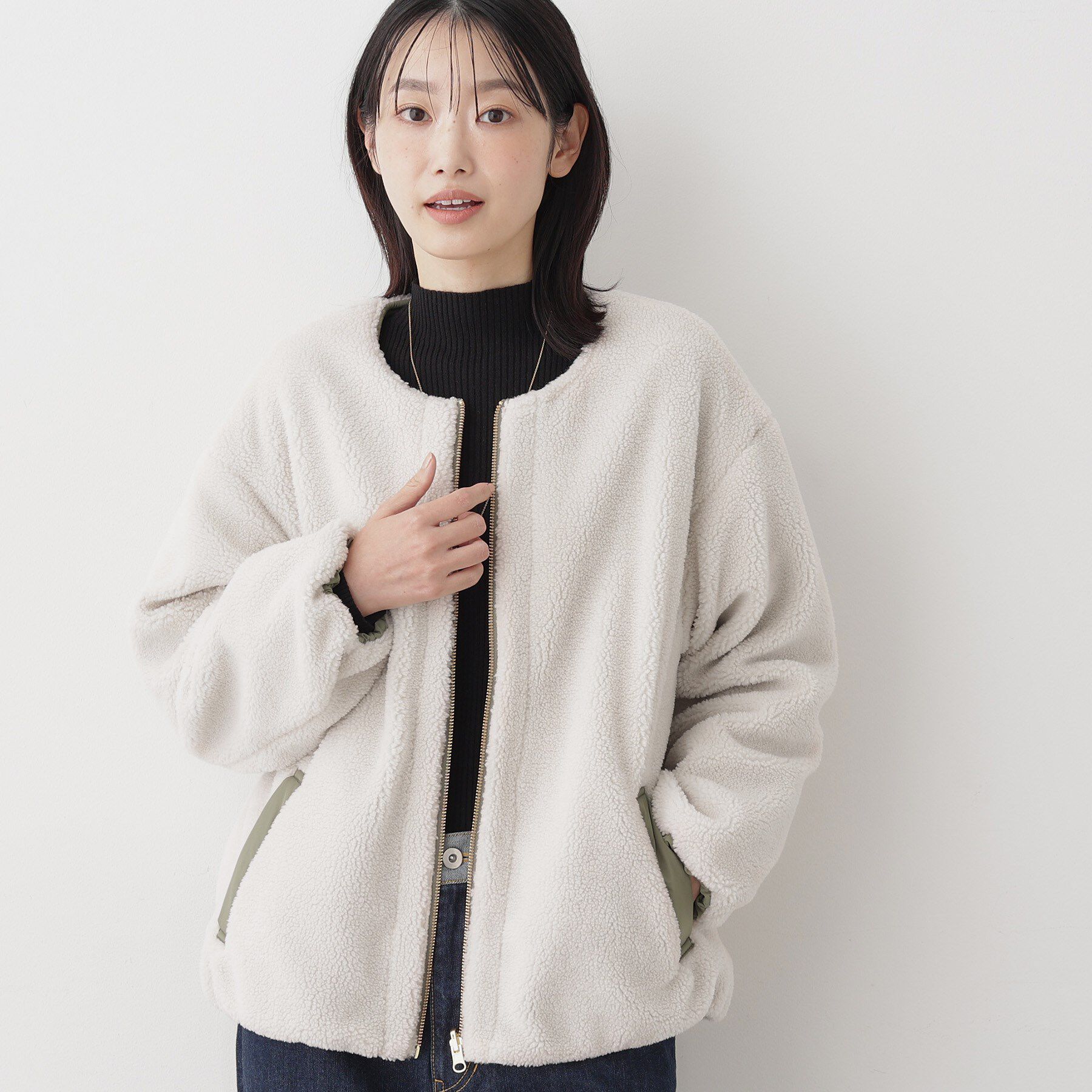 Dessin「【2WAY】リバーシブルタフタボアアウター」|ノーカラージャケット|