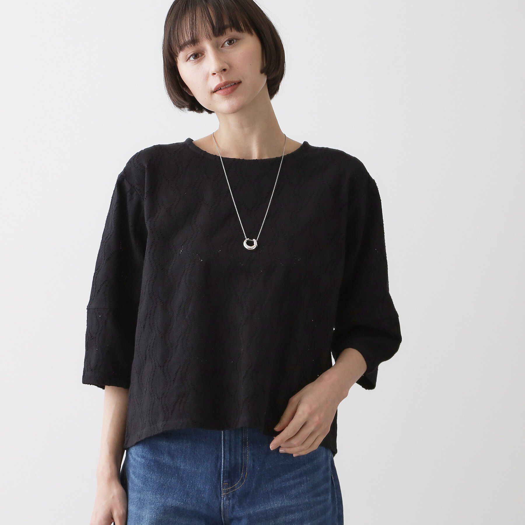 Dessin「【洗える】七分袖レースカットソー」|Tシャツ・カットソー|ブラック(019)