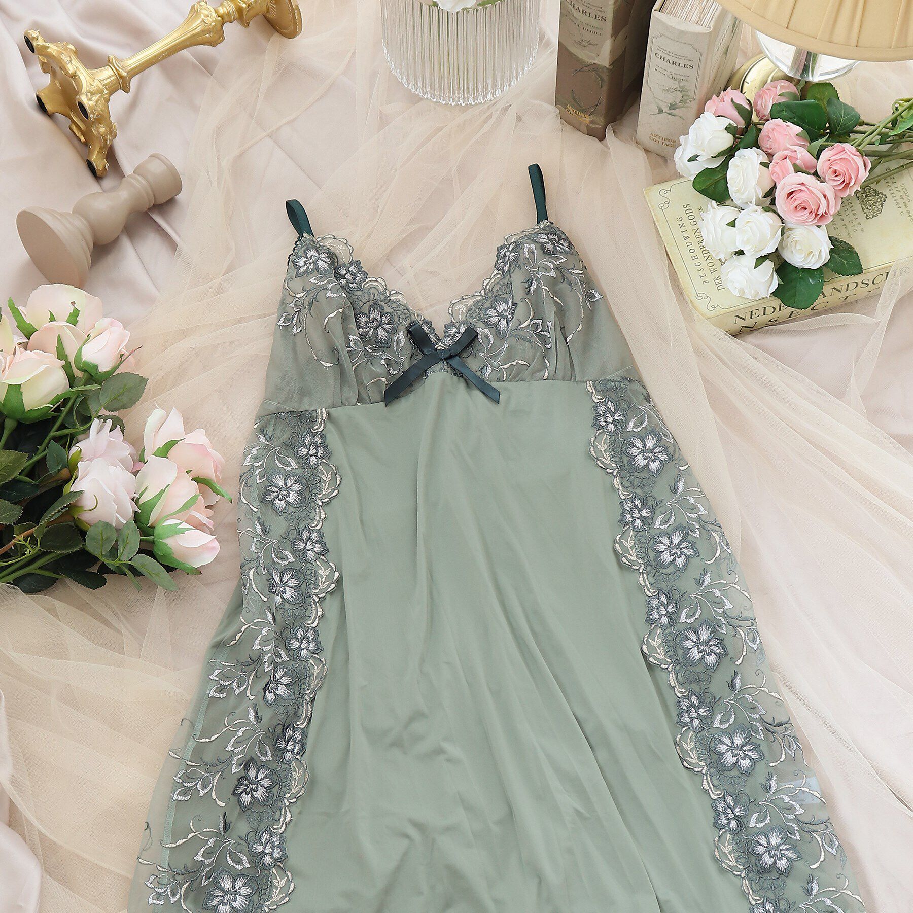 Risa Magli「マリカ スリップ」|キャミソール|グリーン(022)