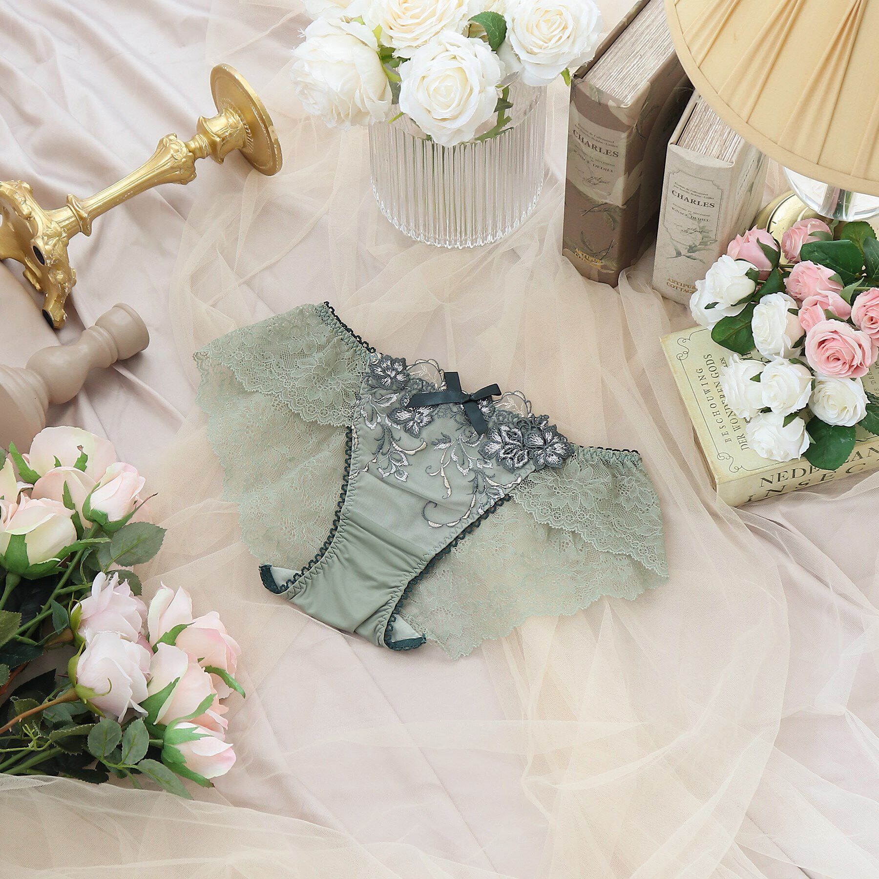 Risa Magli「マリカ レースショーツ」|インナー|グリーン(022)