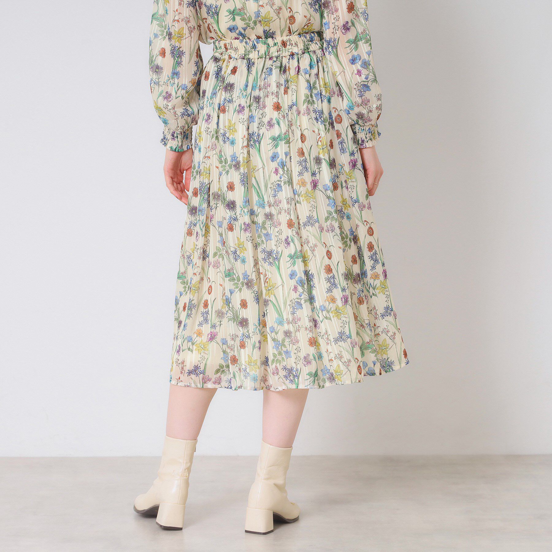 ITS&rsquo;DEMO「【手洗い可／セットアップ可】ラメストライプ花柄スカート」|スカート|