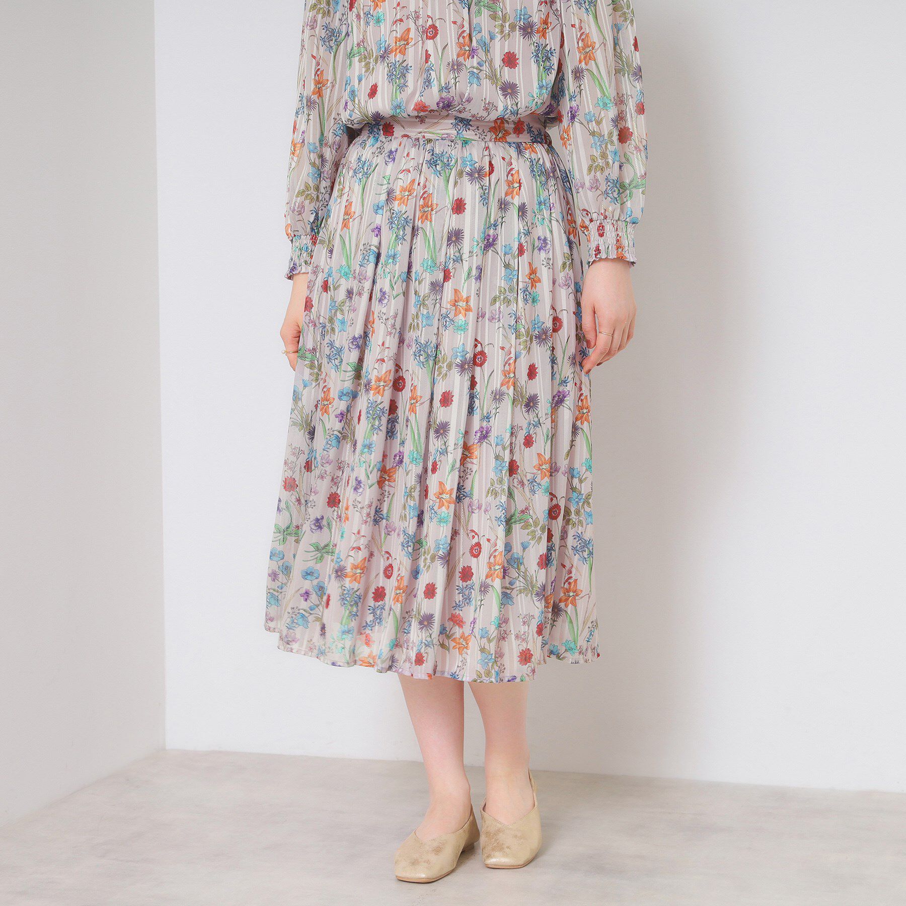 ITS&rsquo;DEMO「【手洗い可／セットアップ可】ラメストライプ花柄スカート」|スカート|ラベンダー(180)