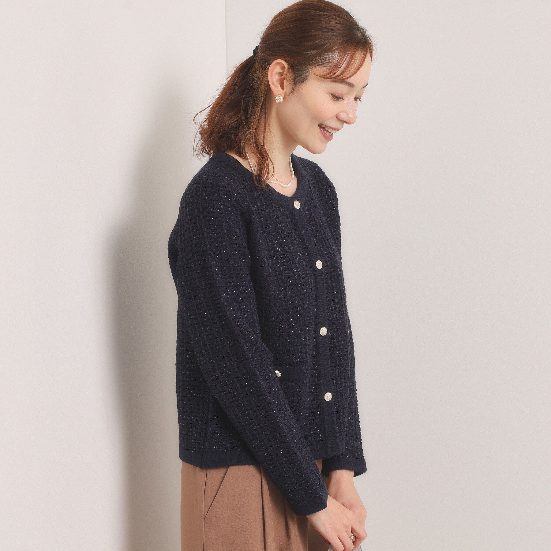 ITS&rsquo;DEMO「【入卒/手洗い可】ラメツイードニットジャケット」|ノーカラージャケット|