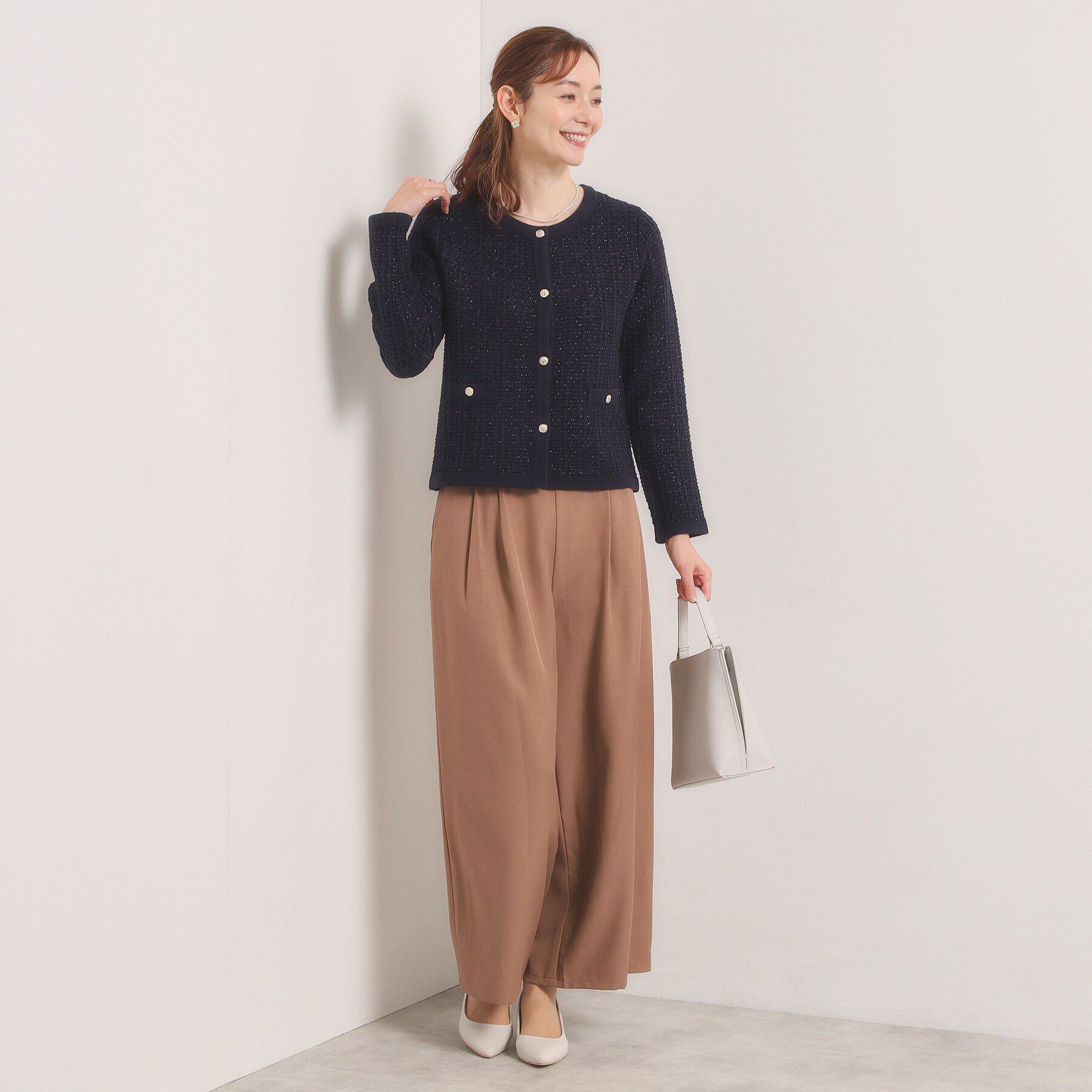 ITS&rsquo;DEMO「【入卒/手洗い可】ラメツイードニットジャケット」|ノーカラージャケット|