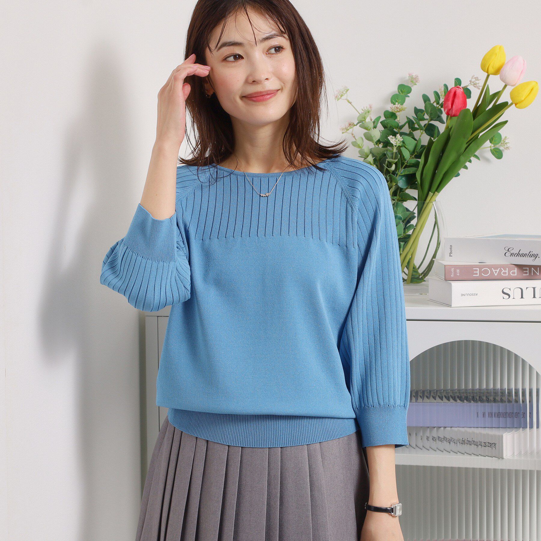 ITS&rsquo;DEMO「【縮みに強い／毛玉防止／洗濯機OK】タフニット リブ切替ニットプルオーバー」|ニット・セーター|