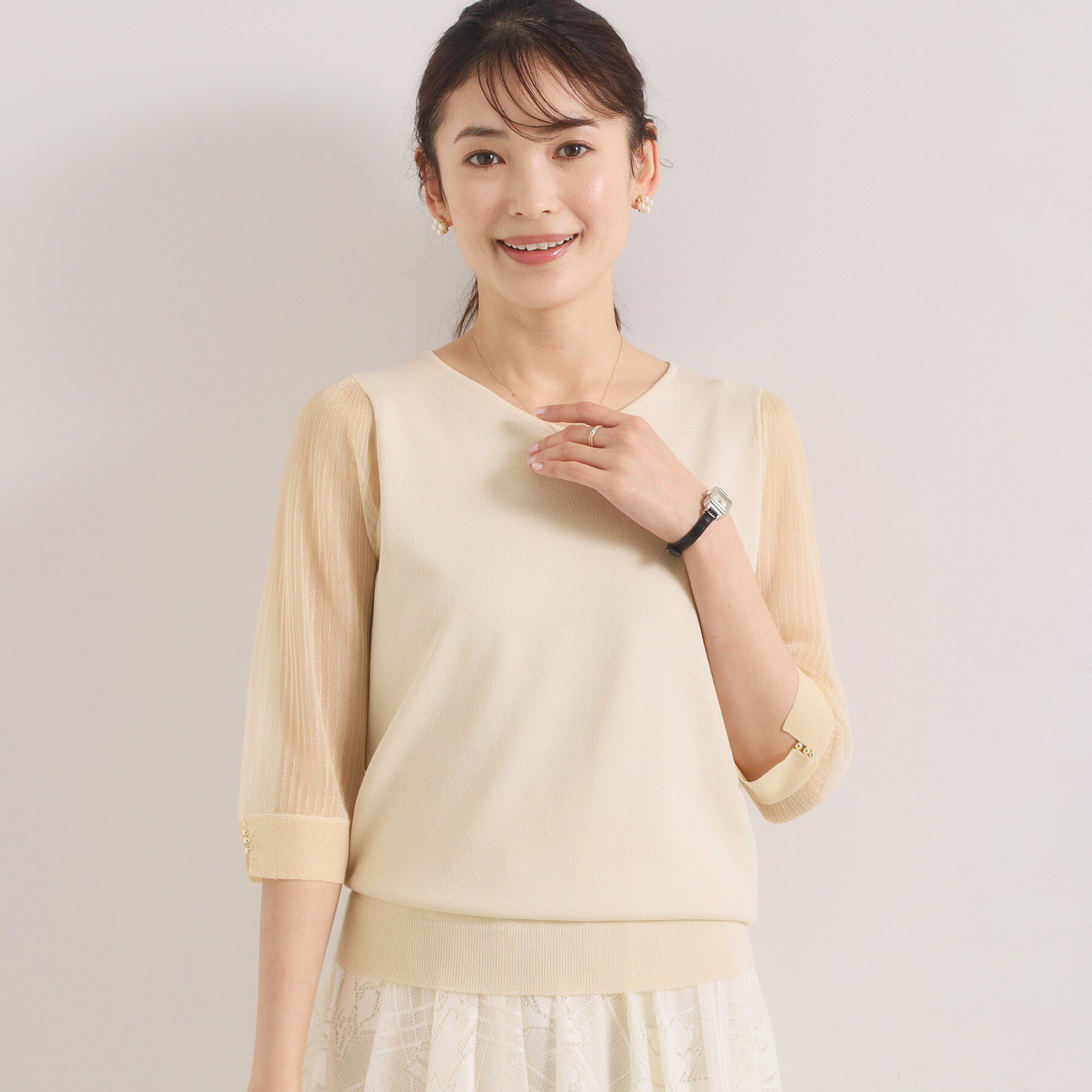 ITS&rsquo;DEMO「【手洗い可】袖シアーニット」|ニット・セーター|